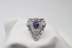 4.05 Carat Ceylon Sapphire Deco Brooch with 9.50 Carats of Diamonds