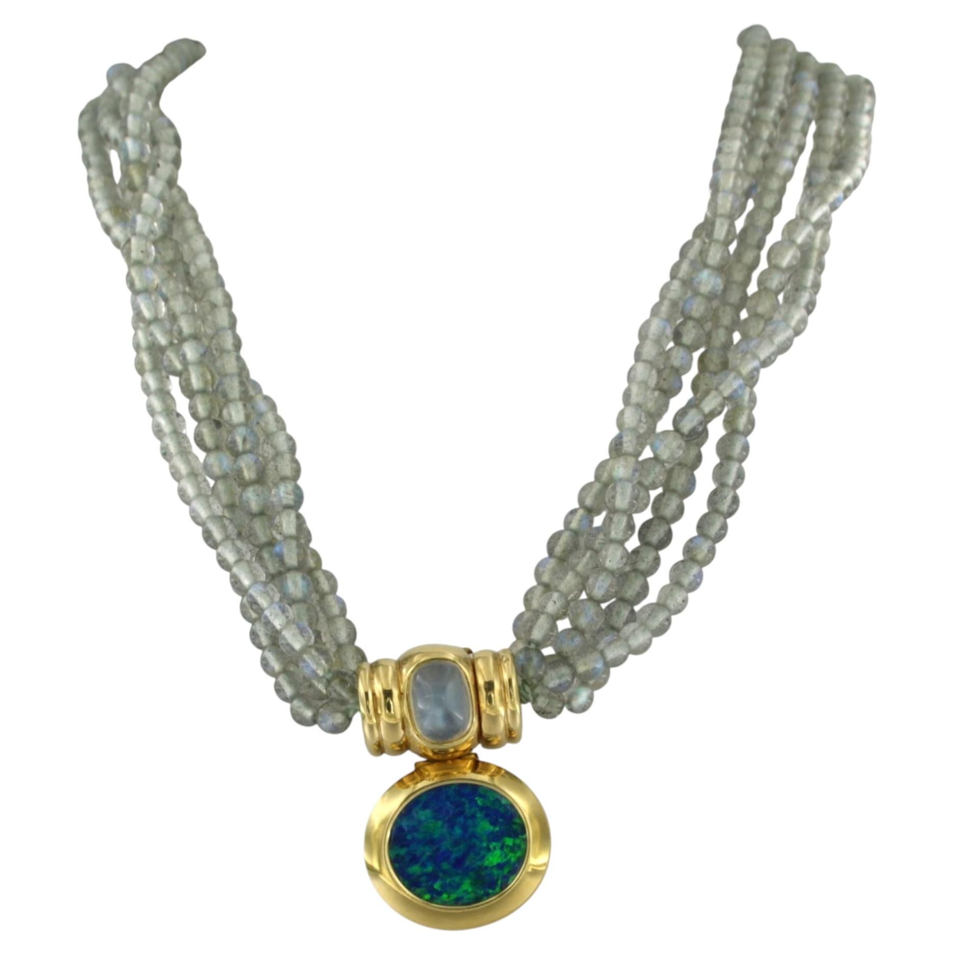 A 5-row labradorite bead necklace with moonstone and opal doublet 18k gold
