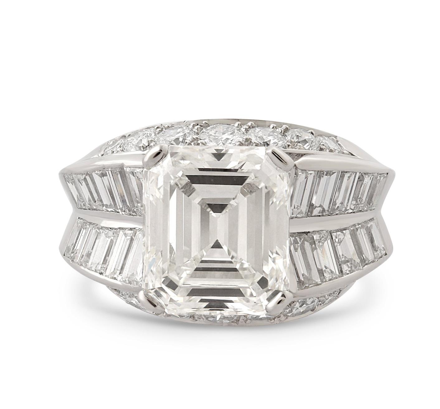Emerald Cut 5.28 Carat Step-Cut Diamond Ring For Sale