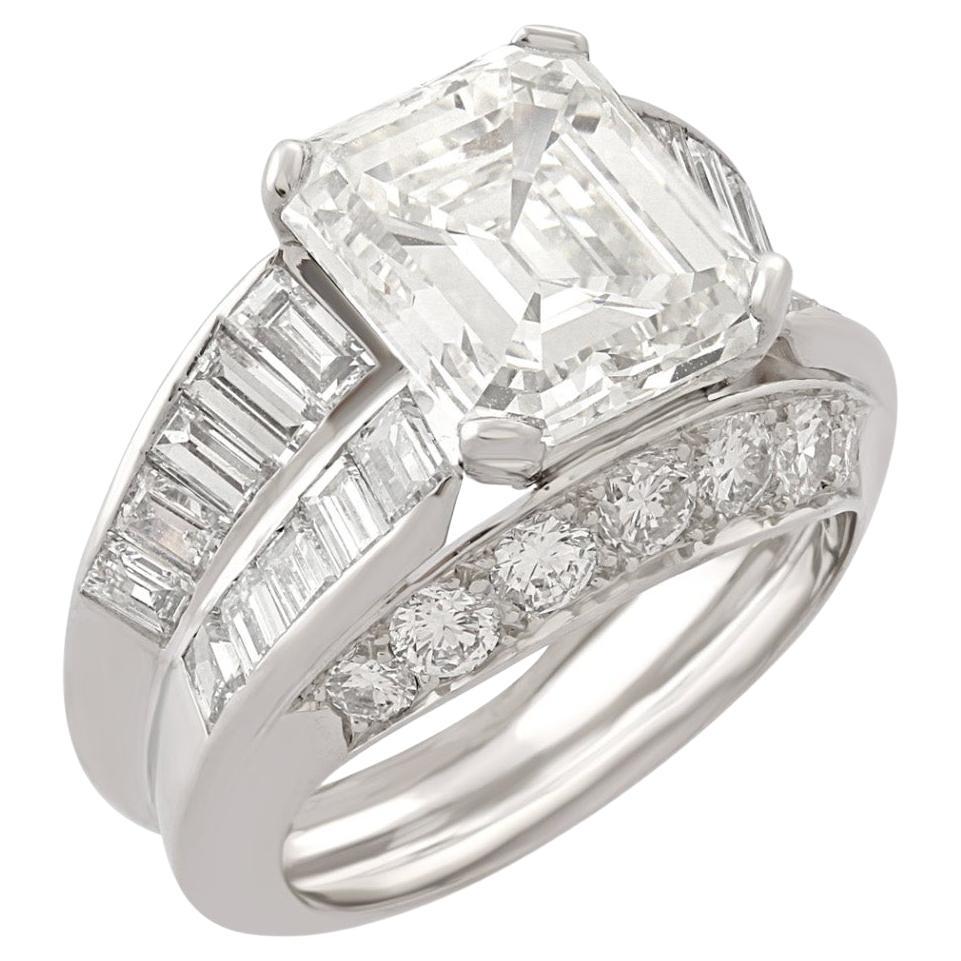 5.28 Carat Step-Cut Diamond Ring For Sale