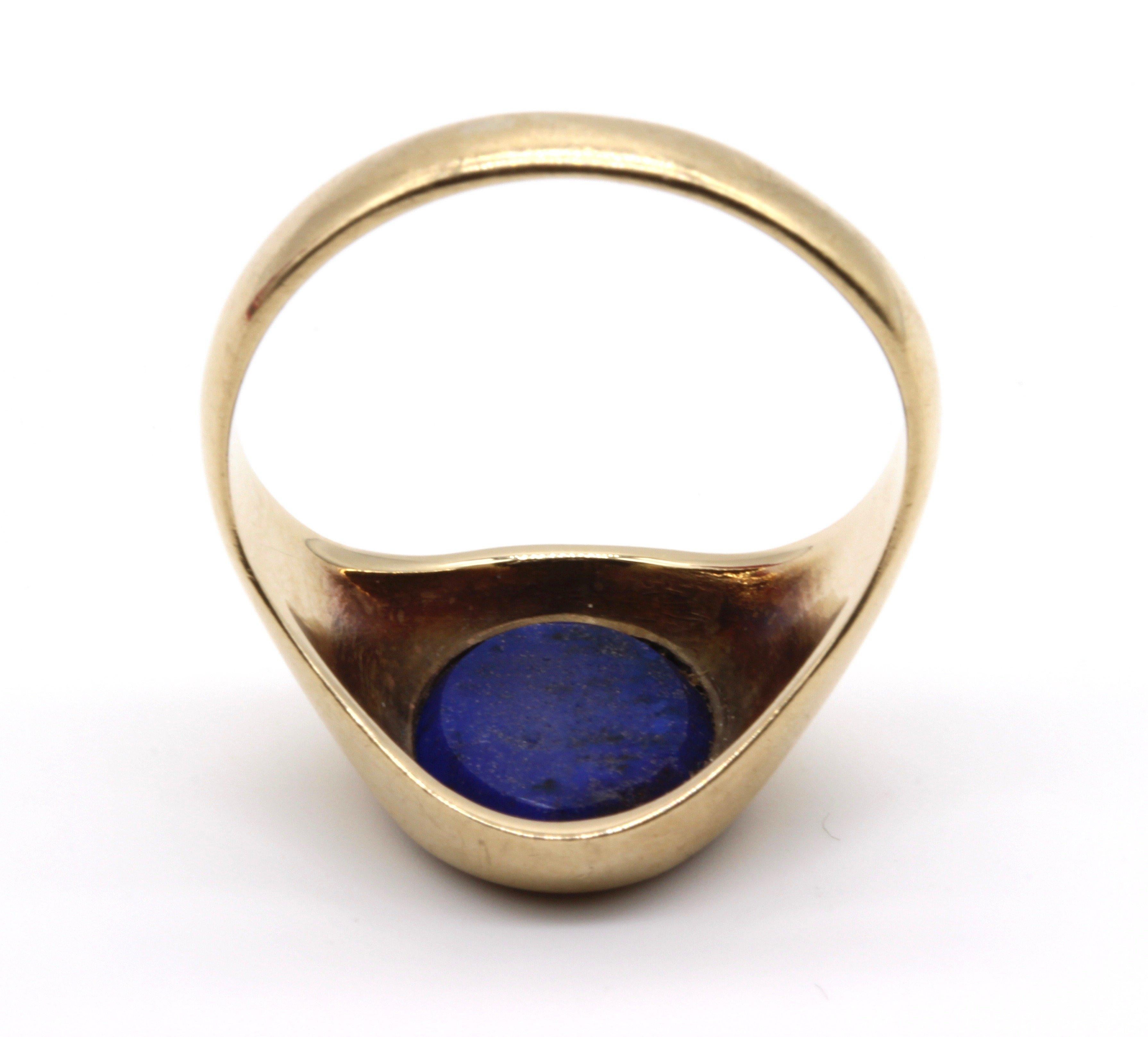 Oval Cut 9 Kt Yellow Gold and Lapis Lazuli Oval Faced Gentleman's Signet Ring