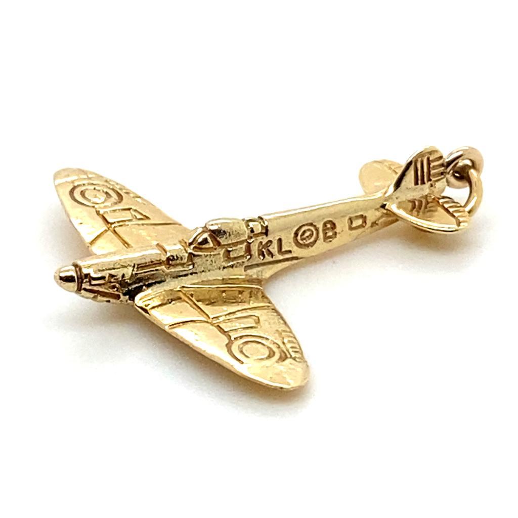 A 9 karat yellow gold RAF Spitfire fighter aircraft charm.

Produced as a limited run by our workshop in celebration of the Coronation of King Charles III and all things British!

This charm is realistically modelled in 9 karat yellow gold, cast