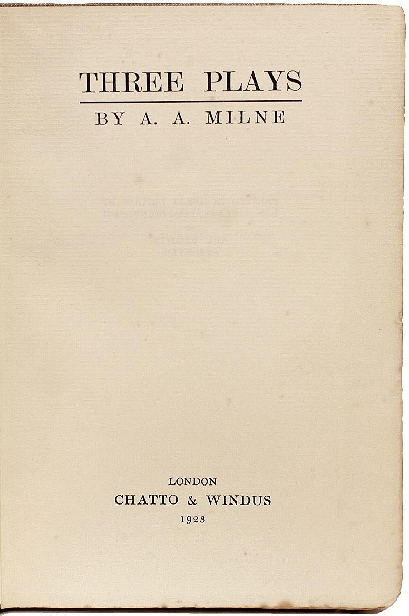 A. A. Milne, Collected Plays, All First Editions Each Inscribed to His Brother In Good Condition For Sale In Hillsborough, NJ