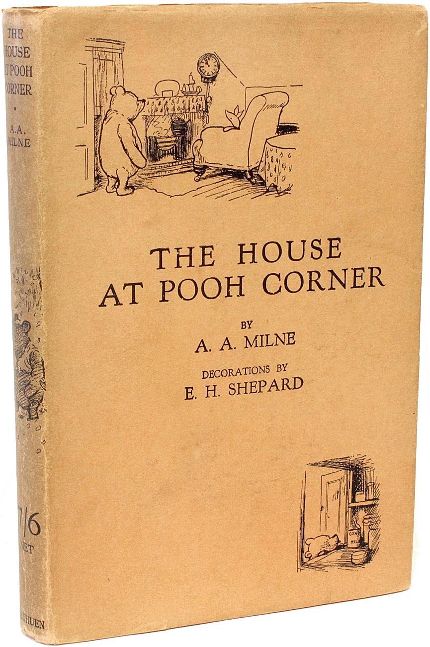 AUTEUR : MILNE, A. A. 

TITRE : La maison à Pooh Corner.

ÉDITEUR : Londres : Methuen & Co. Ltd, 1928.

DESCRIPTION : PREMIÈRE ÉDITION SIGNÉE PAR E. H. SHEPHARD. 1 vol, 7-1/2