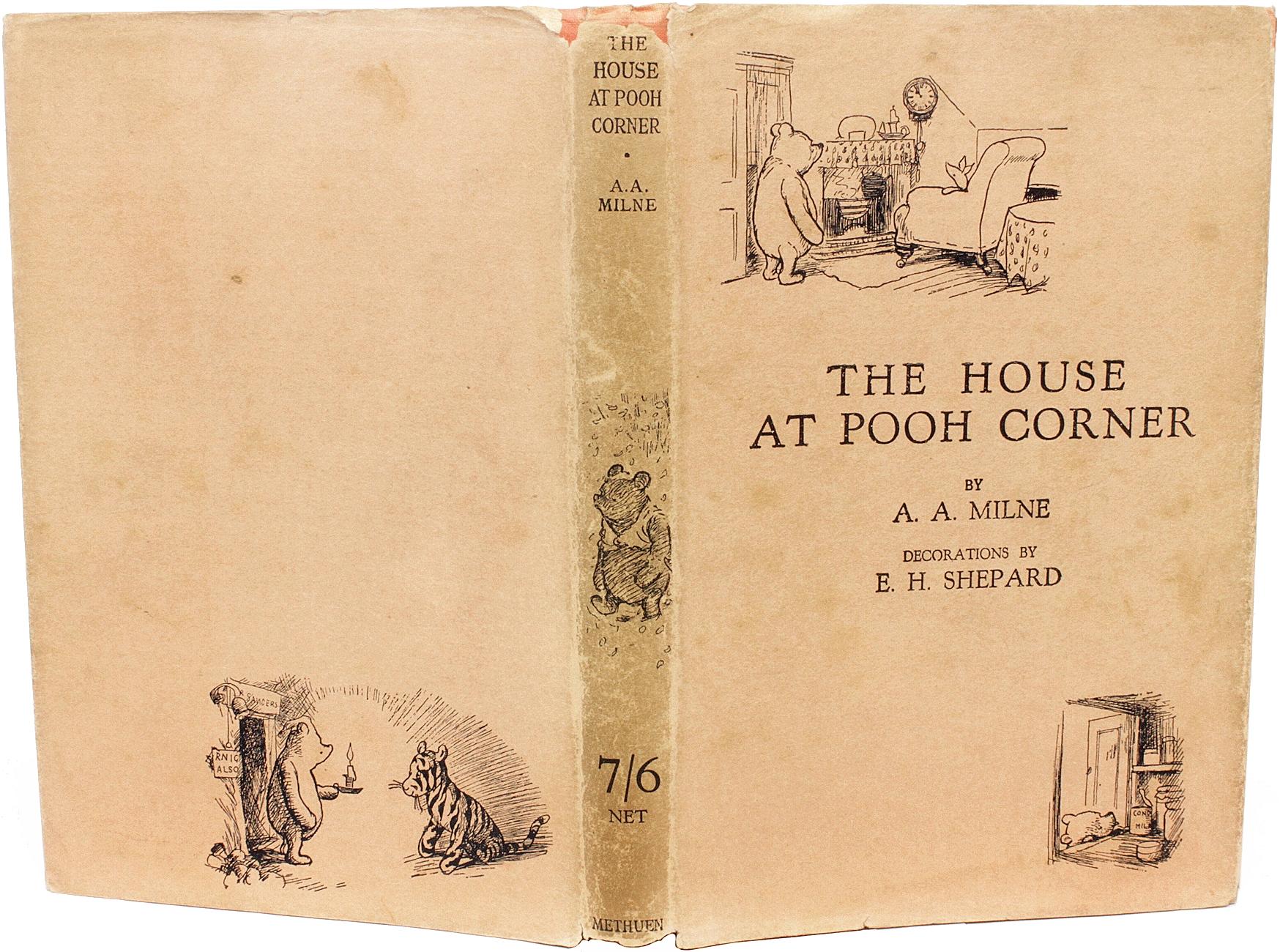 AUTHOR: MILNE, A. A. 

TITLE: The House At Pooh Corner.

PUBLISHER: London: Methuen & Co. Ltd., 1928.

DESCRIPTION: FIRST EDITION. 1 volume, illustrated by E. H. Shephard. Bound in the publisher's original gilt stamped pink cloth, top edge gilt,