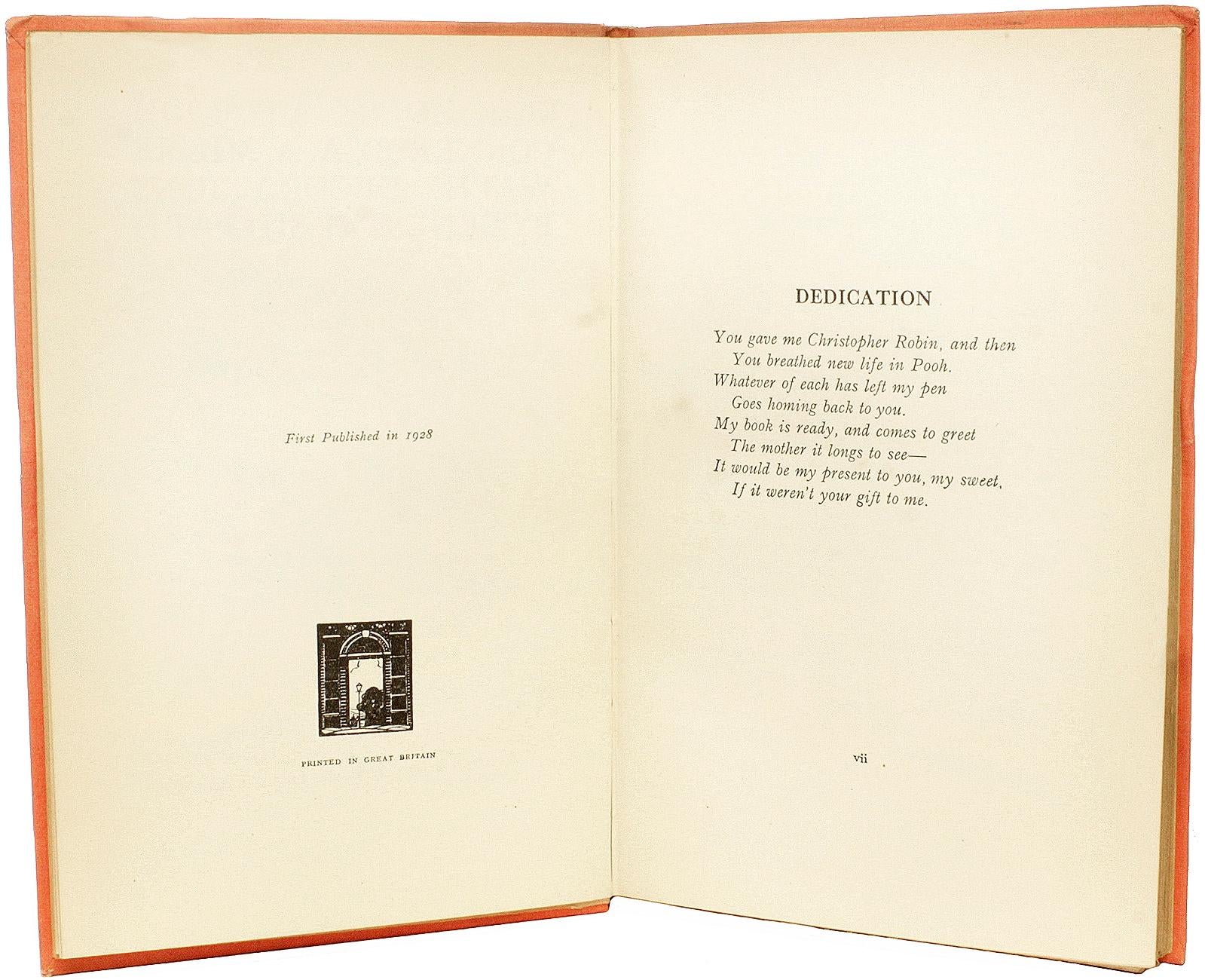 Early 20th Century A. A. MILNE. The House At Pooh Corner. 1928 - FIRST EDITION WITH THE DUST JACKET