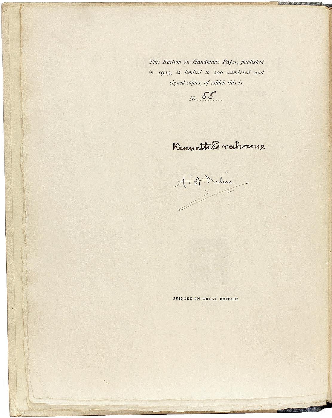 Fabric A. A. MILNE. Toad Of Toad Hall. 1929 - FIRST DELUXE EDITION - SIGNED For Sale