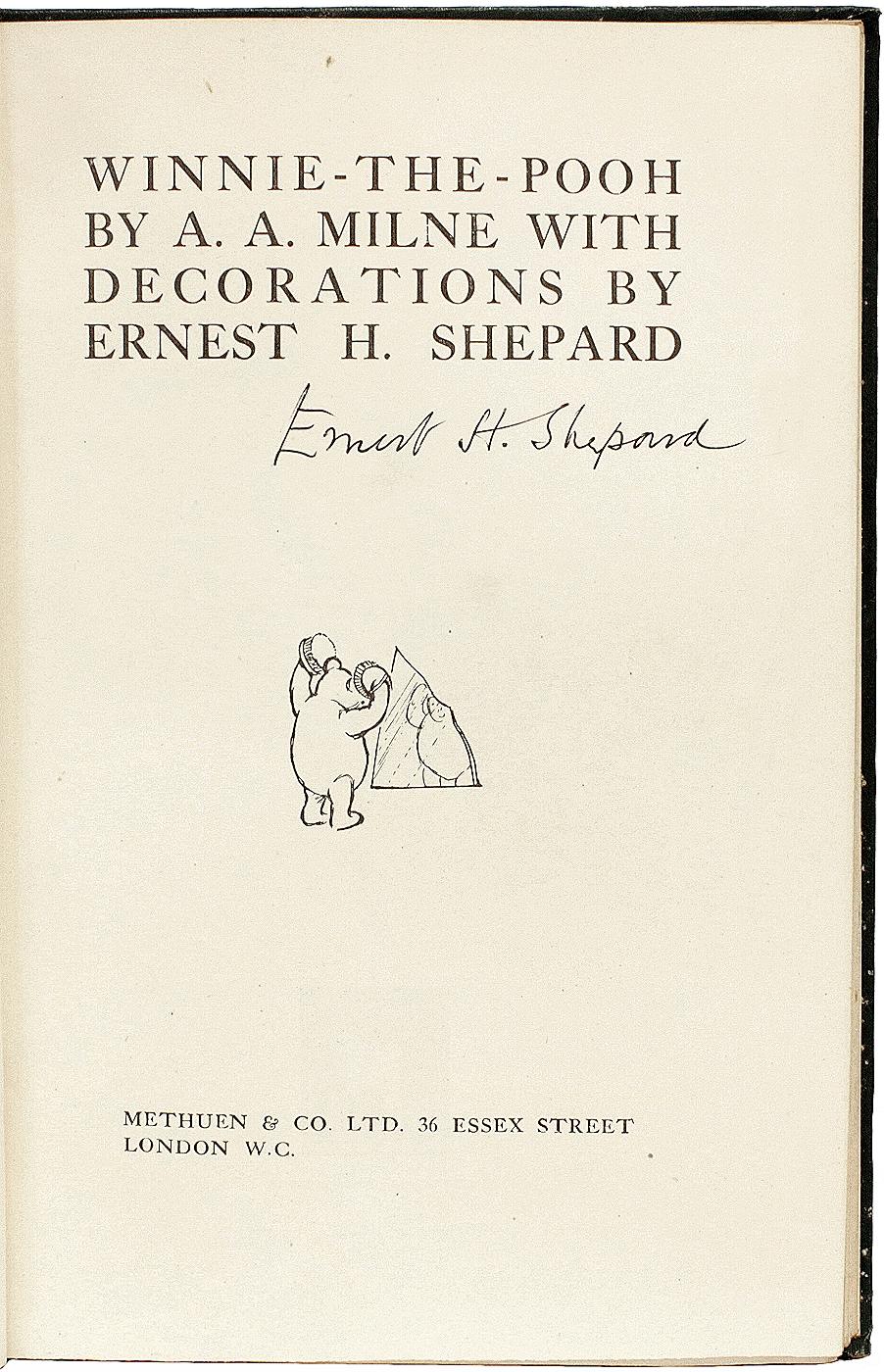 A. A. MILNE. Winnie The Pooh. 1ST ED 1ST PRINTING SIGNED BY E. H. SHEPARD - 1926 In Good Condition In Hillsborough, NJ
