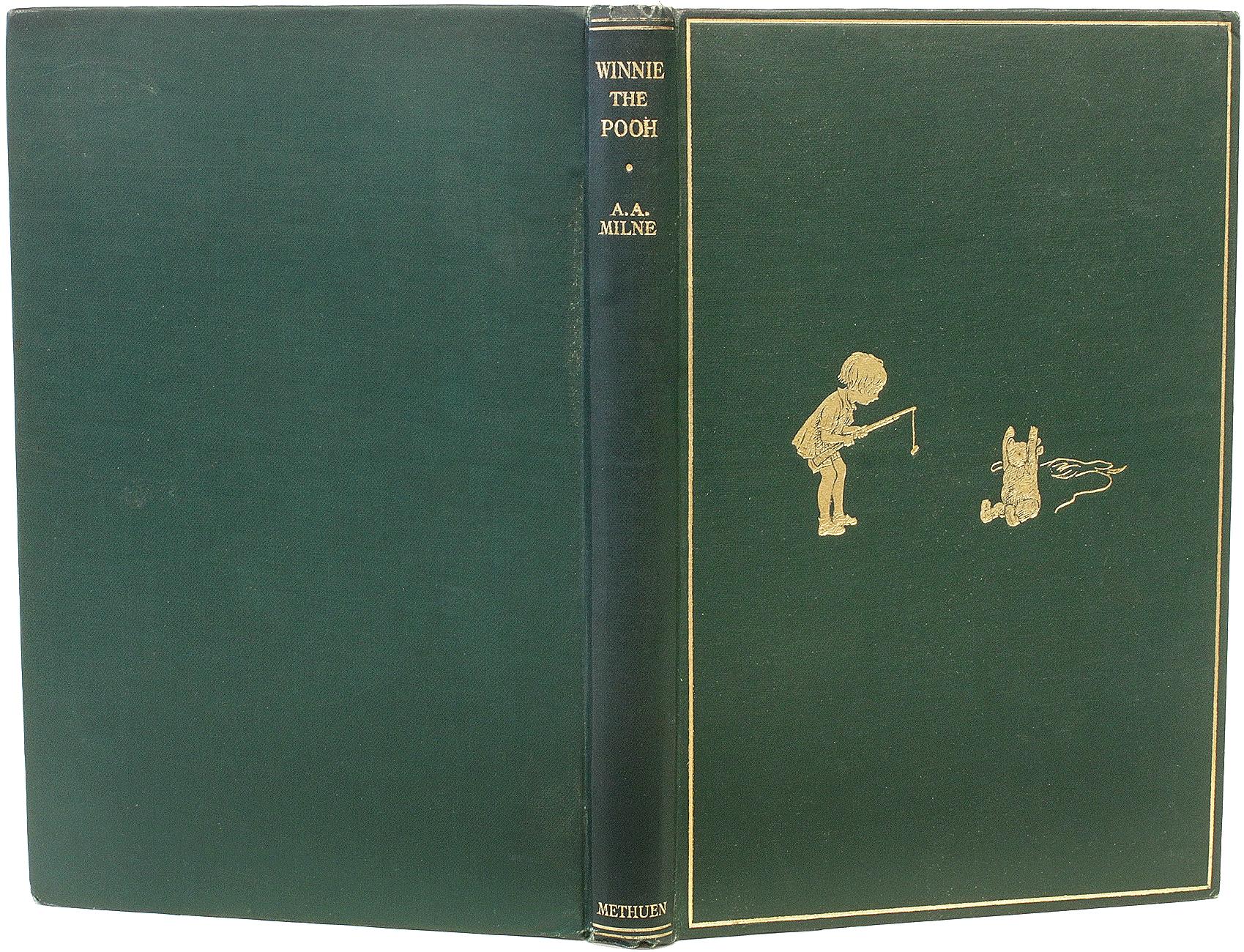 AUTHOR: MILNE, A. A.. 

TITLE: Winnie The Pooh.

PUBLISHER: London: Methuen & Co. Ltd., 1926.

DESCRIPTION: FIRST EDITION FIRST PRINTING. 1 volume, illustrated by E. H. Shephard. Bound in the publisher's original gilt stamped green cloth, top edge