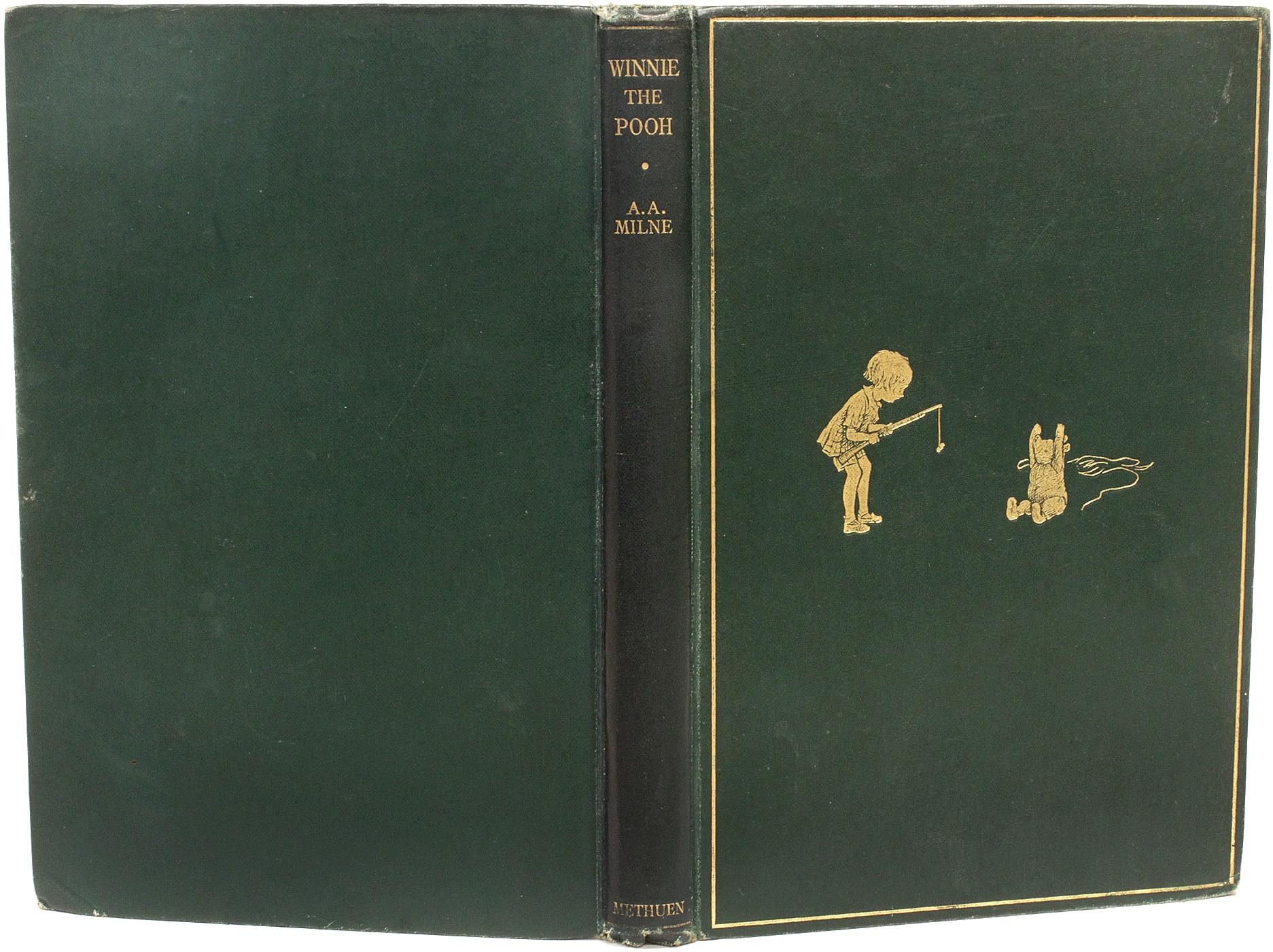 AUTHOR: MILNE, A. A.

TITLE: Winnie The Pooh.

PUBLISHER: London: Methuen & Co. Ltd., 1926.

DESCRIPTION: FIRST EDITION FIRST PRINTING.  1 volume, illustrated by E. H. Shephard.  Bound in the publisher's original gilt stamped green cloth, top edge