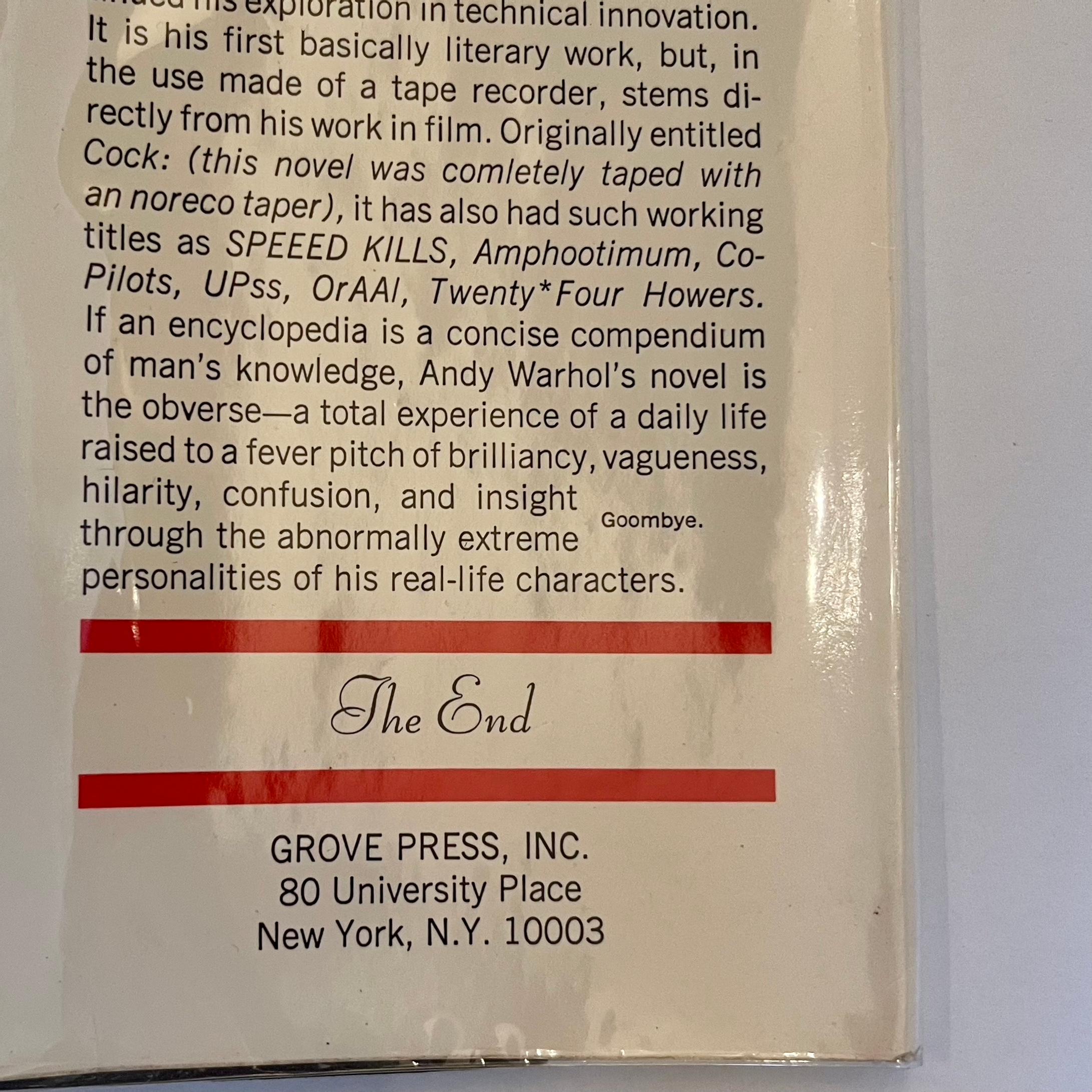 A: A Novel - Andy Warhol - First Edition, Grove Press, New York, 1968  For Sale 1