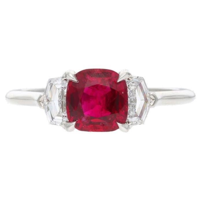 AGL Certified 1.41 Cts Platinum, Ruby and Diamond Ring  For Sale