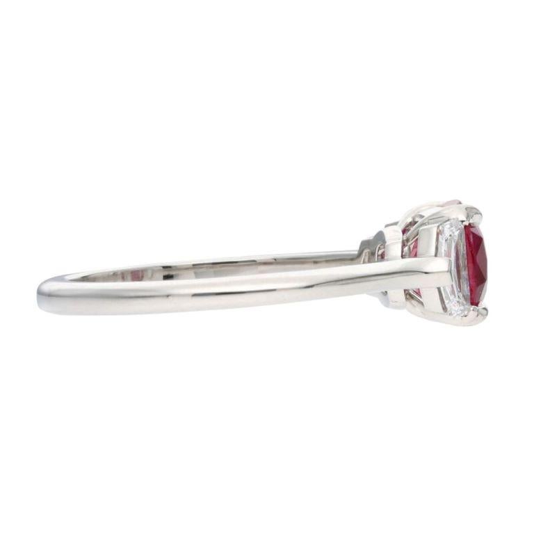 AGL Certified 1.41 Cts Platinum, Ruby and Diamond Ring  In New Condition For Sale In New York, US
