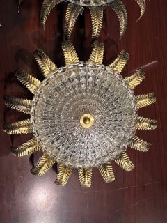 Lampada da incasso francese Sunburst degli anni '30