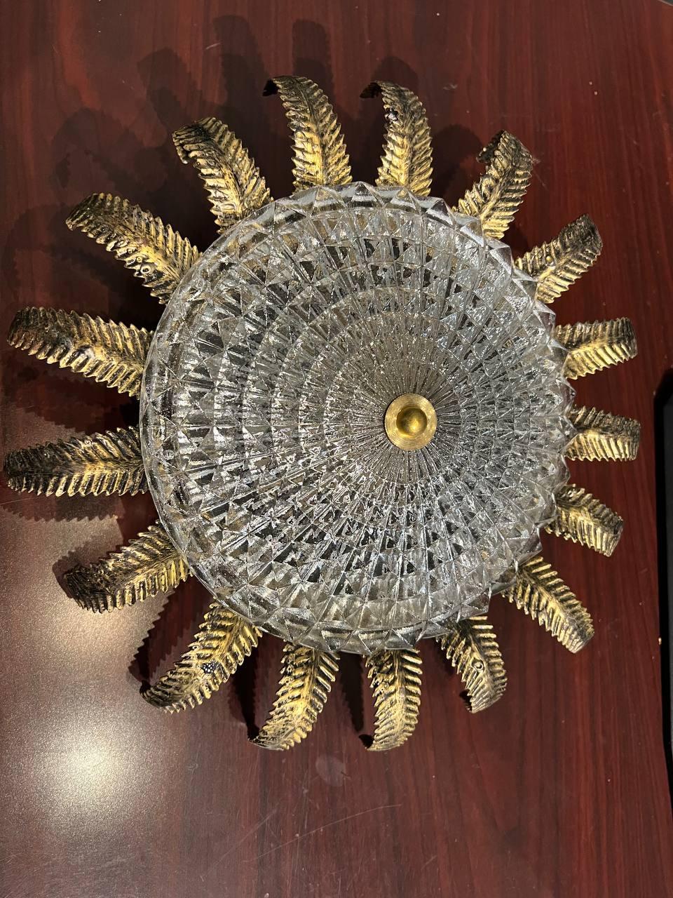1930's French Sunburst Flush Mount  In Good Condition For Sale In New York, NY