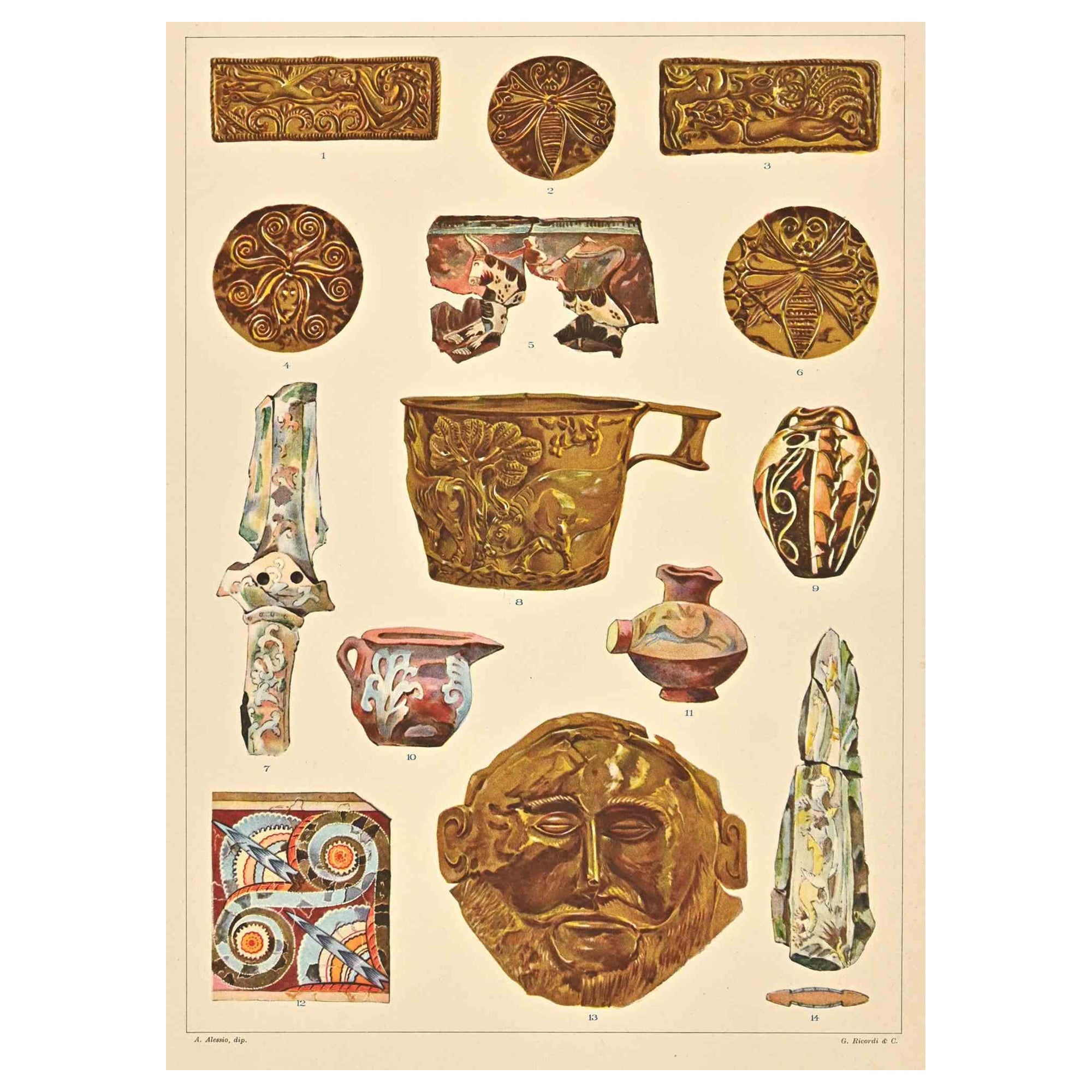 Motifs décoratifs égyptiens - Chromolithographie d'après A. Alessio