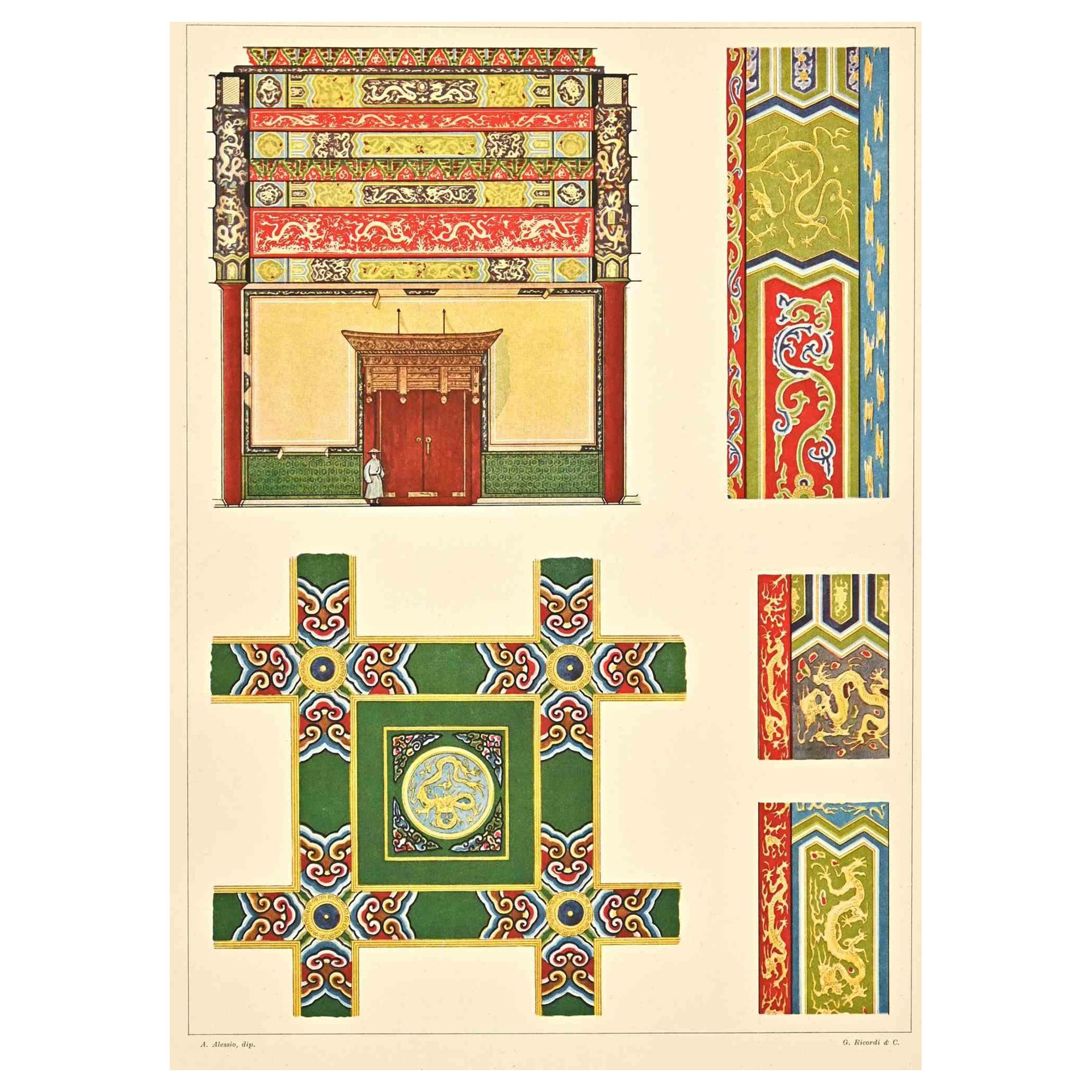 Motifs décoratifs chinois - Chromolithographie d'A. Alessio