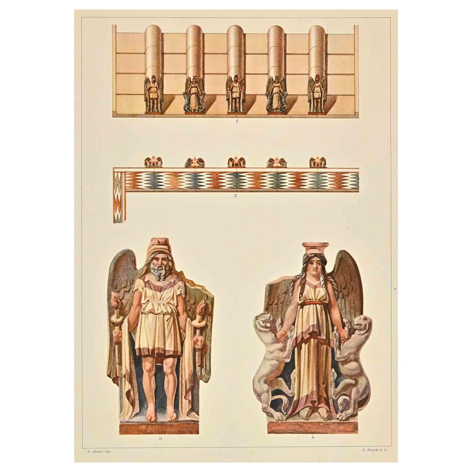 Motifs décoratifs étrusques - Chromolithographie d'A. Alessio - Début du XXe siècle