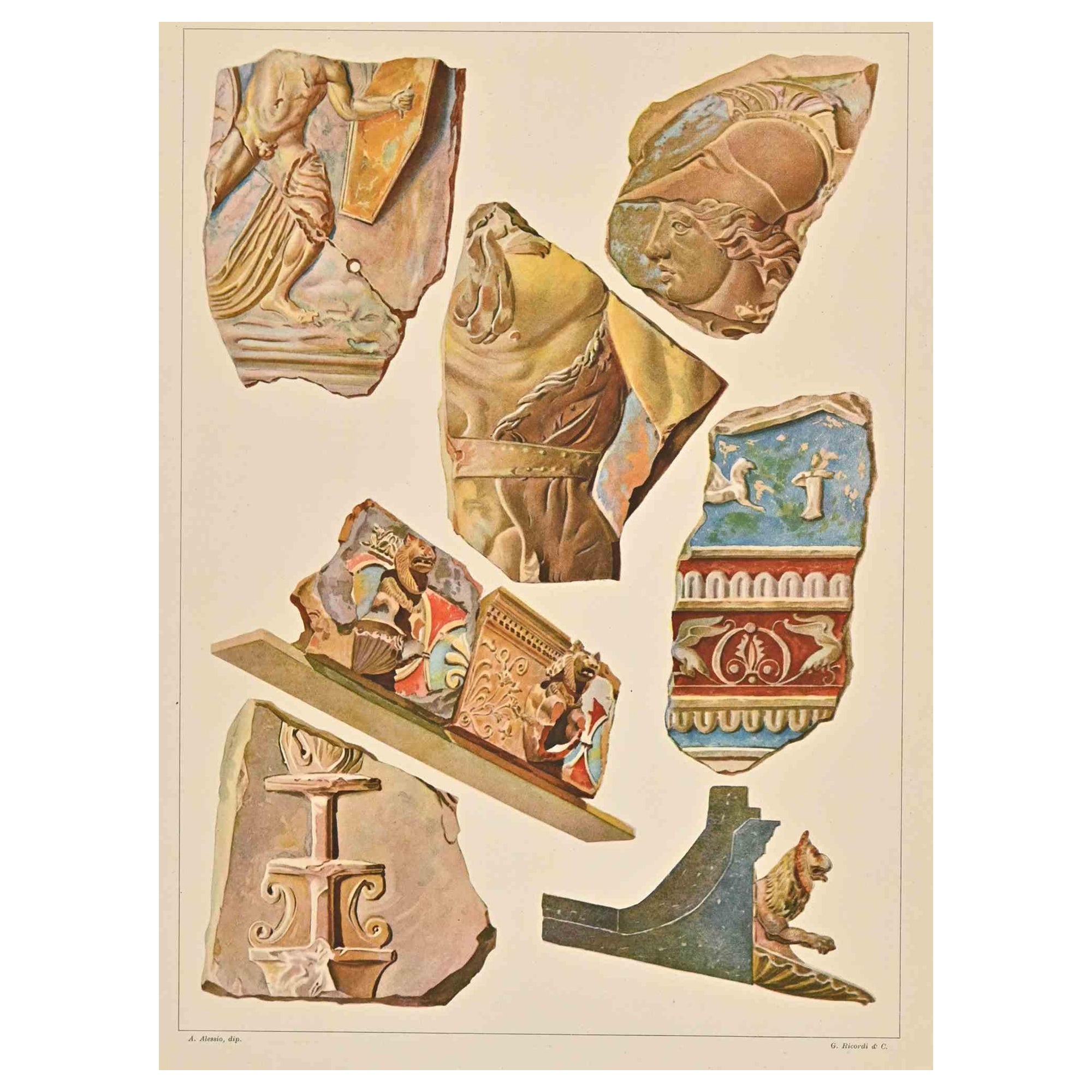 Decorative Motifs- Roman - Chromolithograph by A. Alessio - Early 20th Century