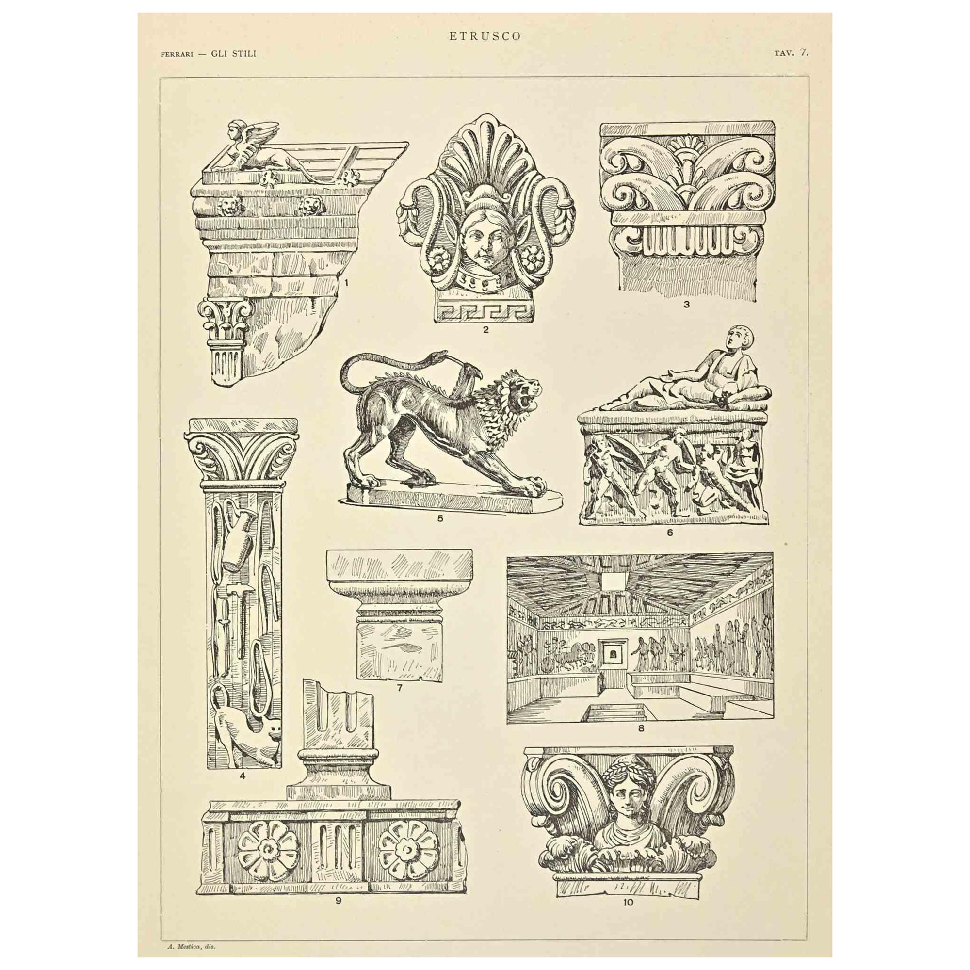 Etruscan Decorative Style - Chromolithograph after A. Alessio