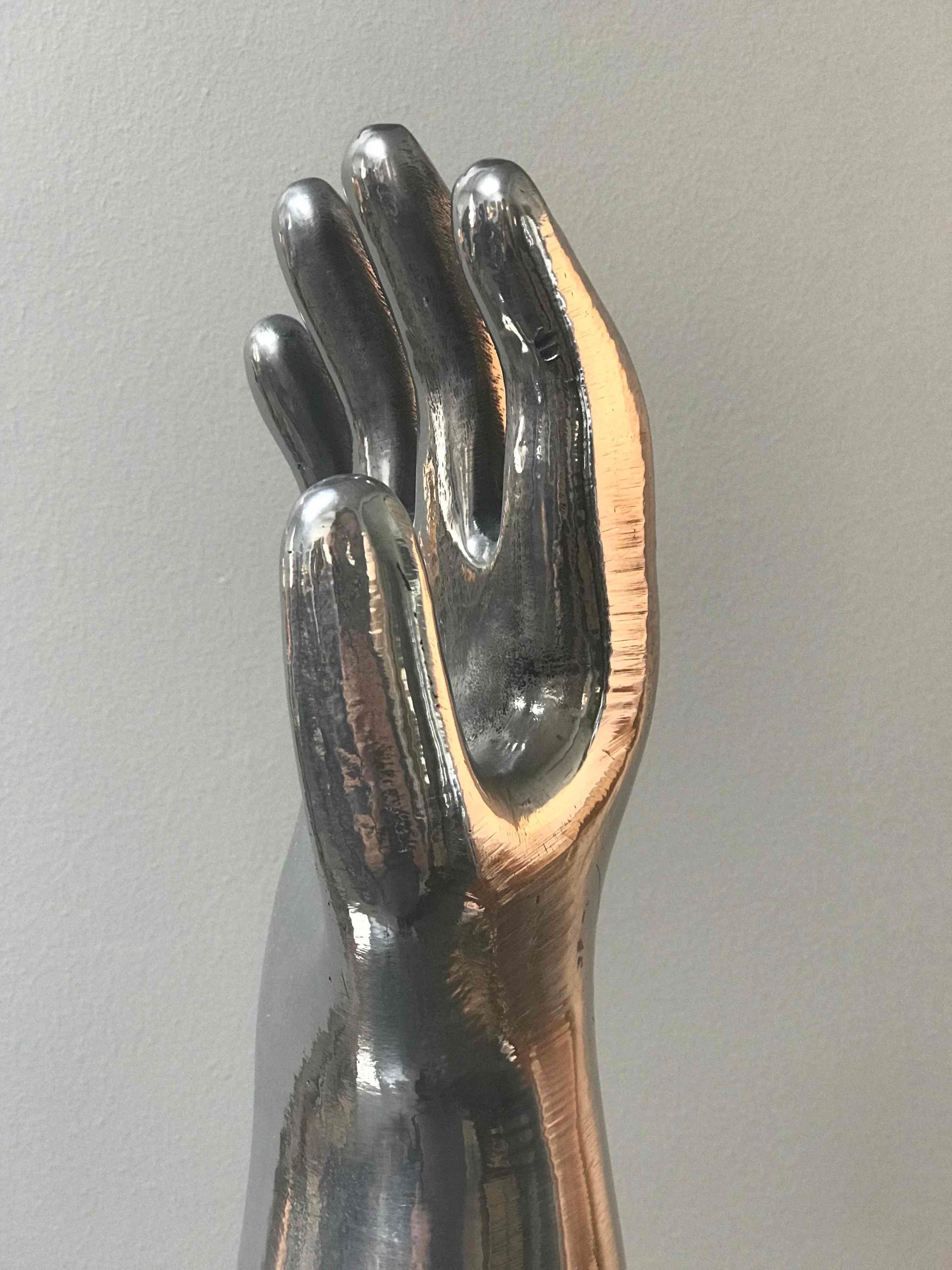 Industrial A Aluminum Sculptural Mold of a Human Hand 