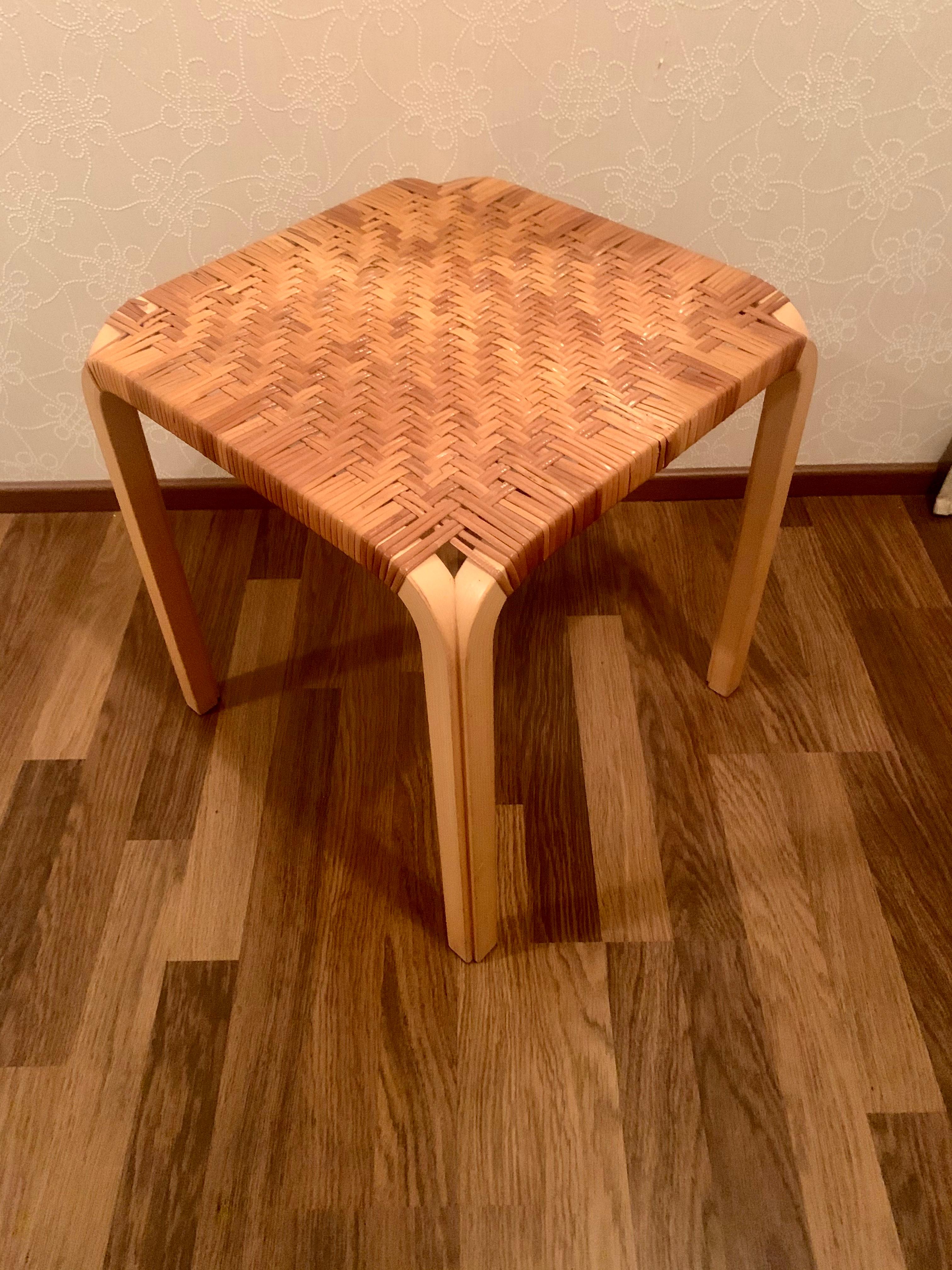 Scandinavian Modern Alvar Aalto Y-Stool, Modes with Rattan Seat, Design, 1946 For Sale