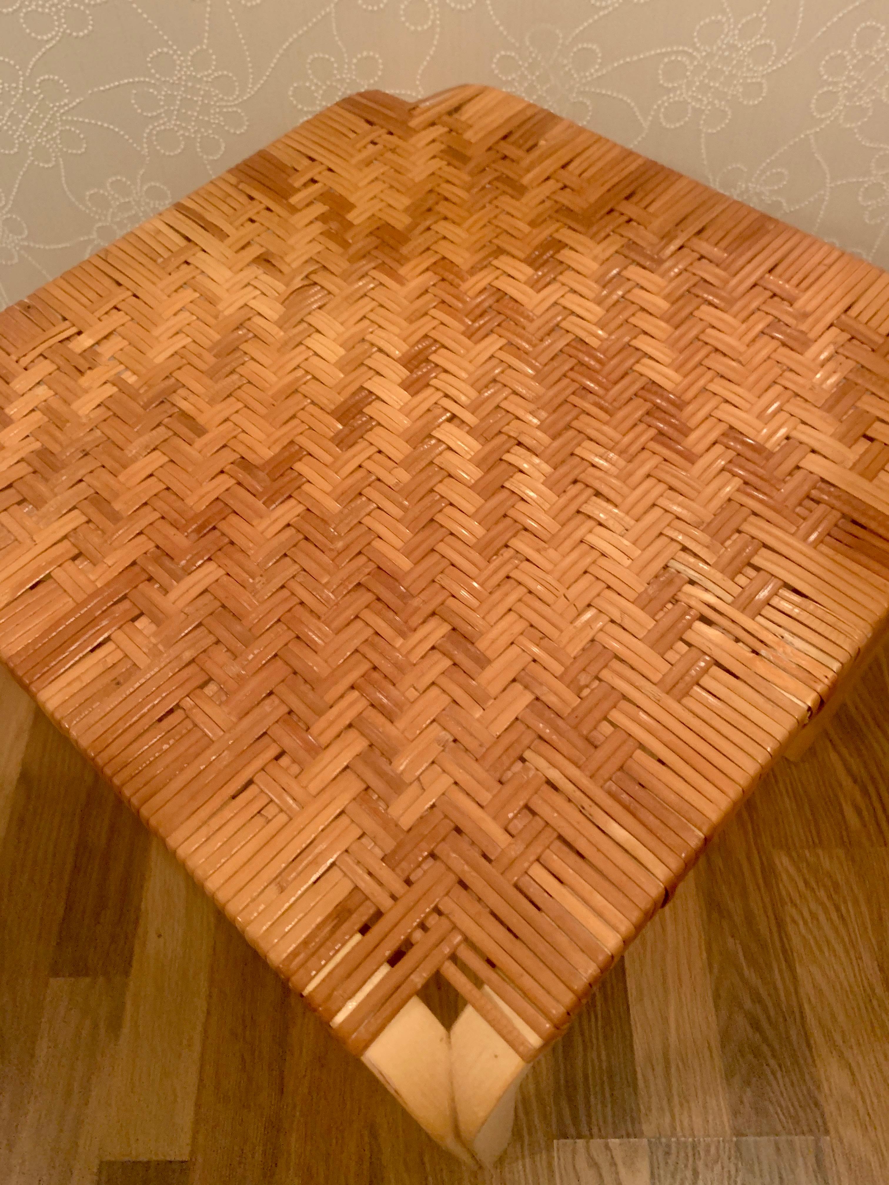Finnish Alvar Aalto Y-Stool, Modes with Rattan Seat, Design, 1946 For Sale