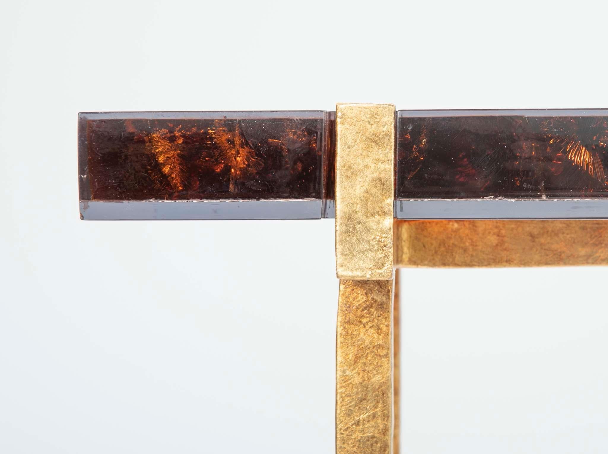 Amber Lucite and Gilt Steel Console Table 8