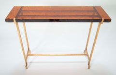Amber Lucite and Gilt Steel Console Table