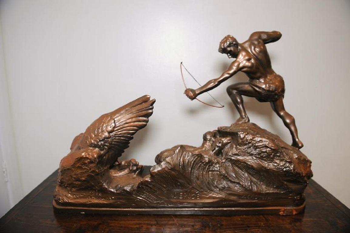 A. Amorgasti 1936 signed Art Deco Bronze plaster of an ancient Greek hunt scene 