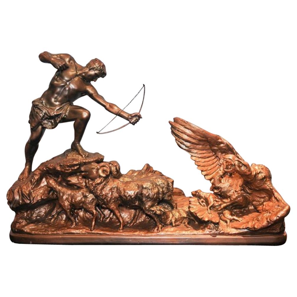 A. Amorgasti 1936 Art Deco Bronze Plaster of an Ancient Greek Hunt Scene Acadmia For Sale