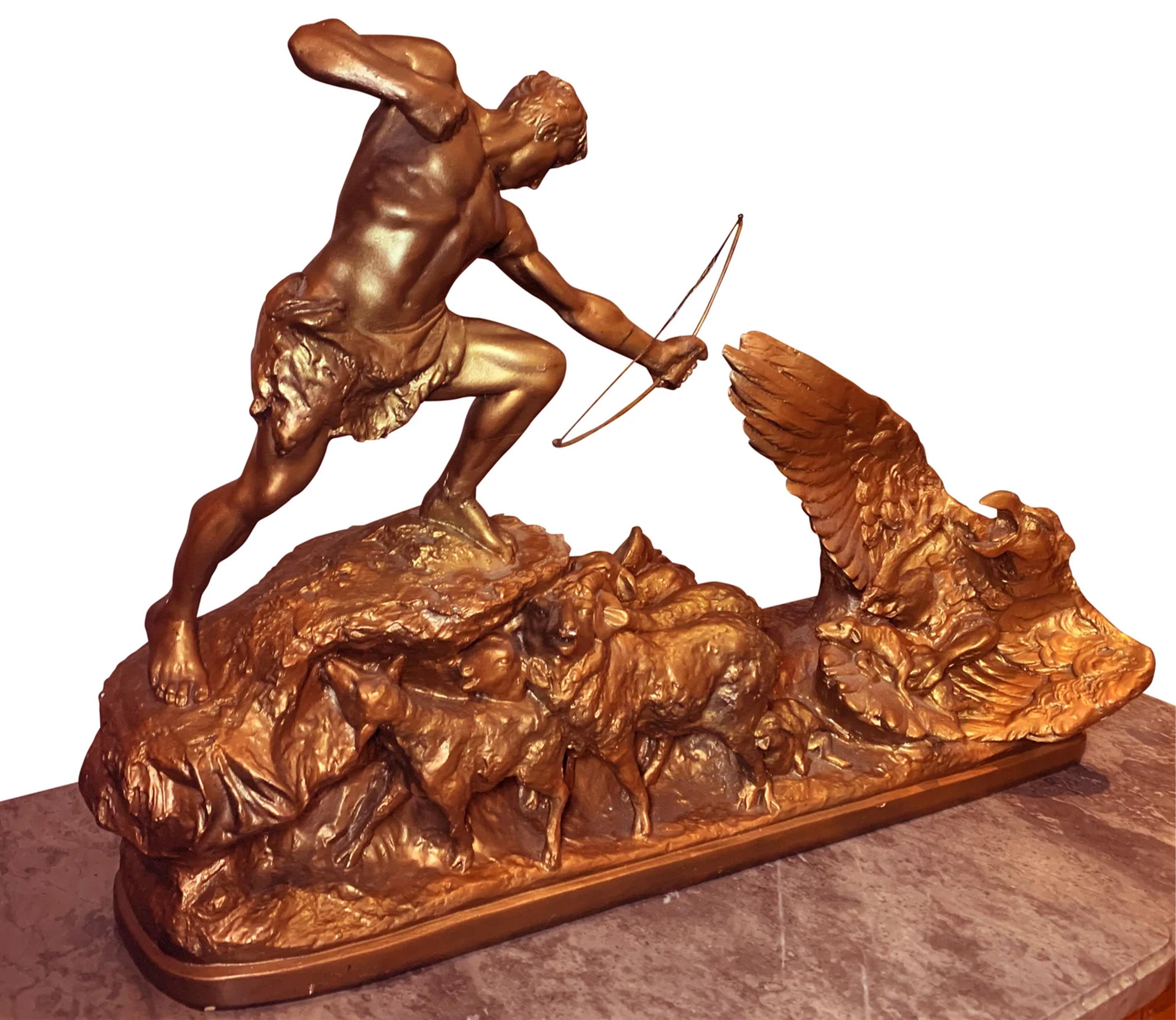 A. Amorgasti Sculptor 1936 Bronze Gilded Plaster of An Ancient Greek Hunt Scene  In Good Condition For Sale In High Wycombe, GB