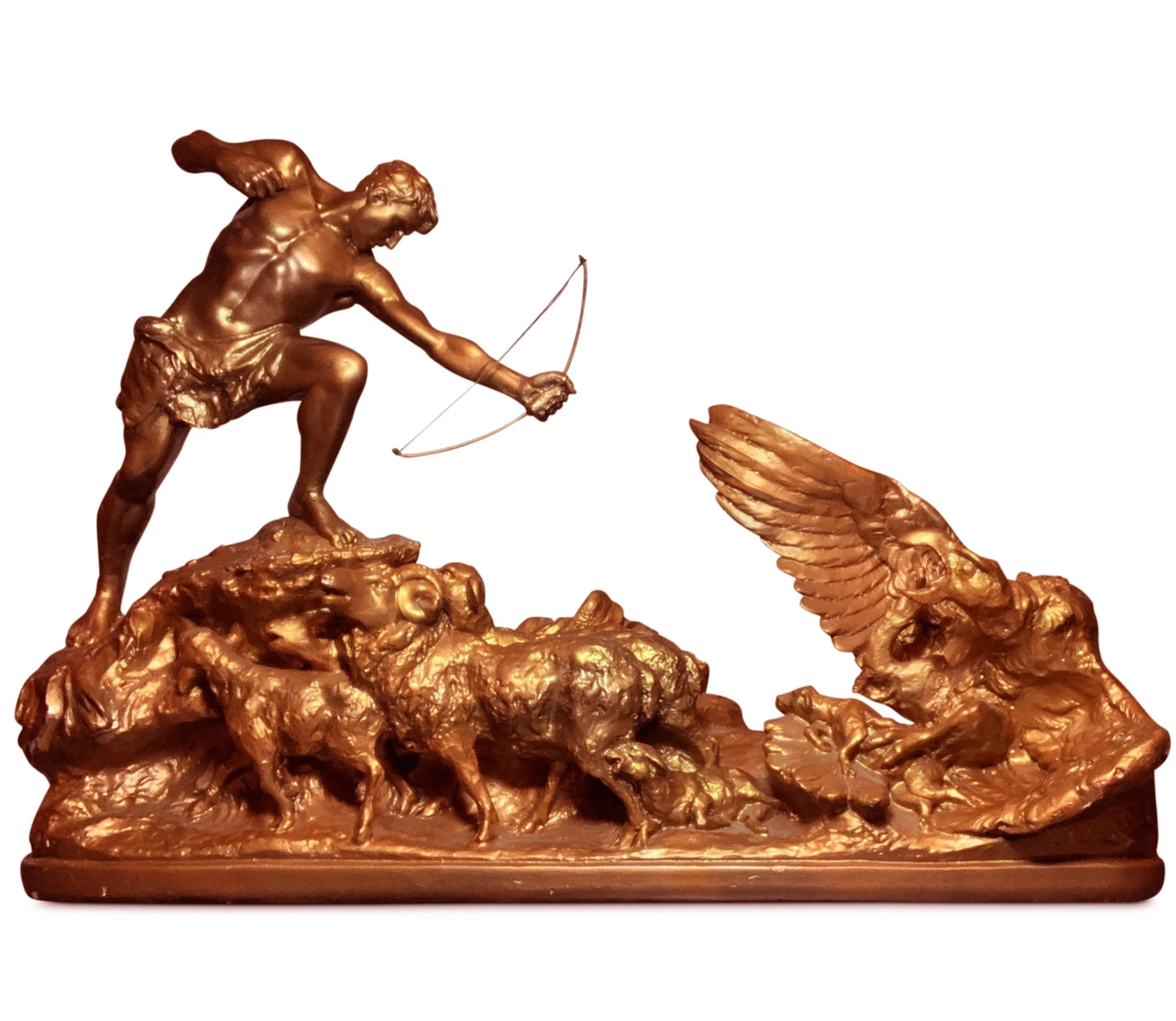 20th Century A. Amorgasti Sculptor 1936 Bronze Gilded Plaster of An Ancient Greek Hunt Scene  For Sale