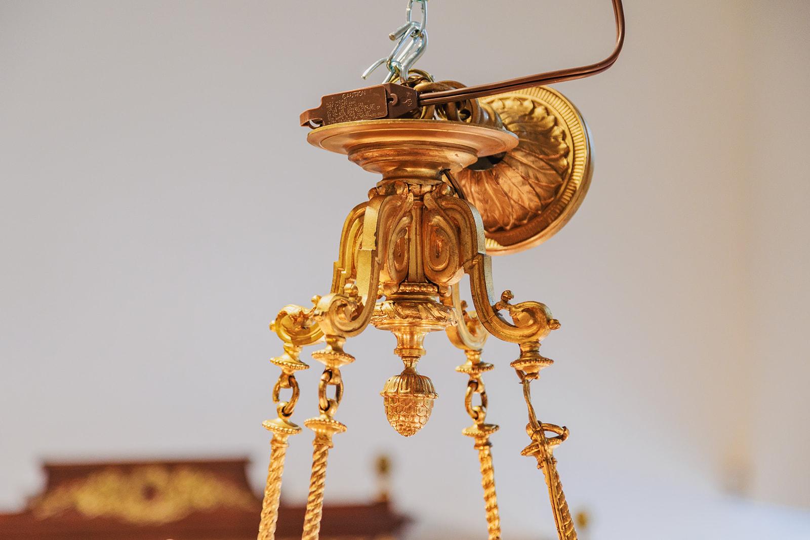 19th Century A  and rare 19th c French Louis XVI gilt bronze chandelier with a porcelain vase
