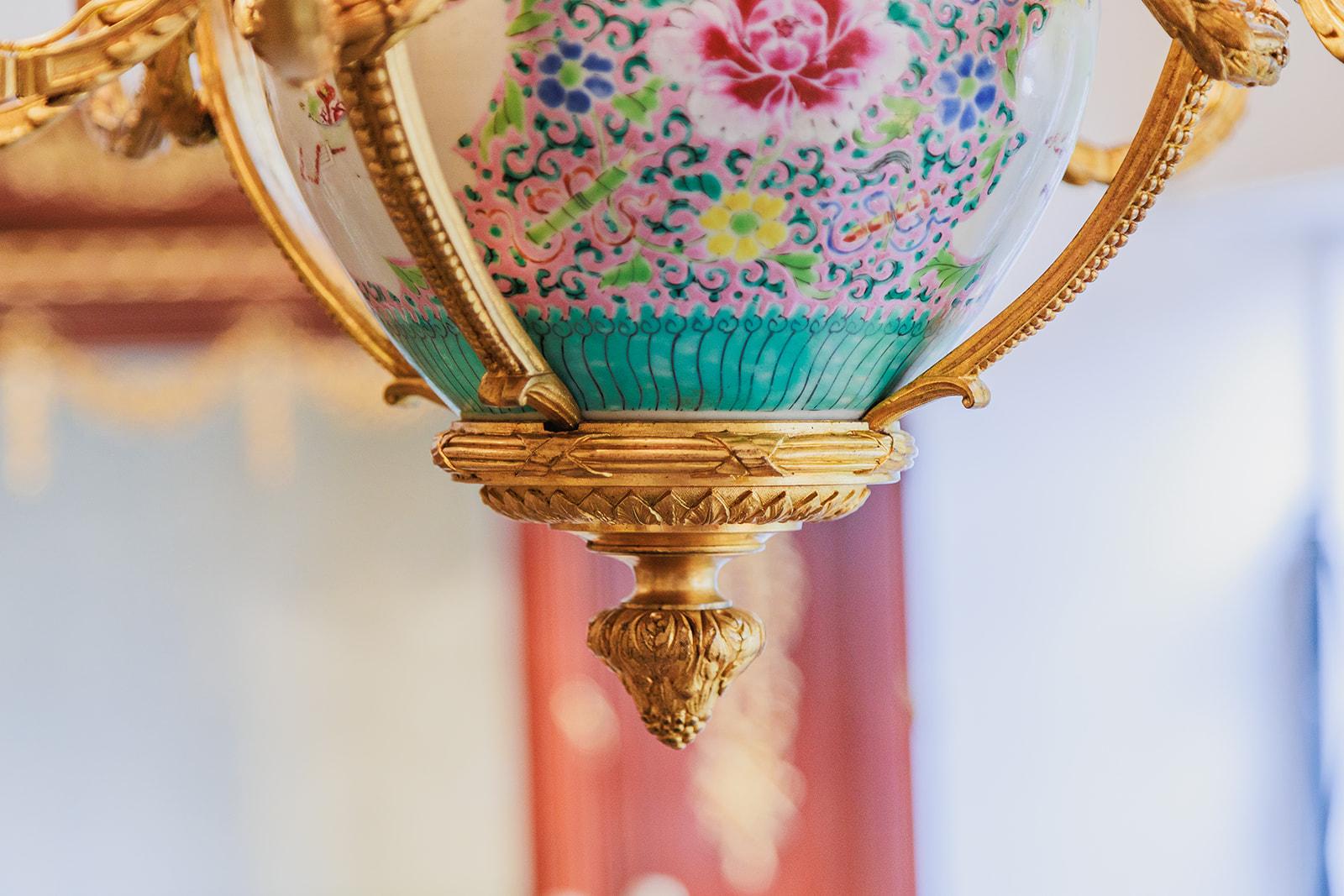 Bronze A  and rare 19th c French Louis XVI gilt bronze chandelier with a porcelain vase