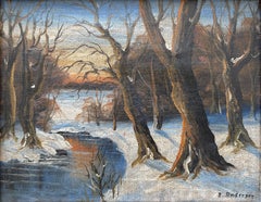 A. Andersen – Paesaggio invernale con ruscello, olio su tela