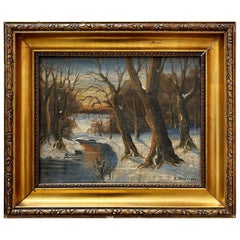 A. Andersen – Paesaggio invernale con ruscello, olio su tela