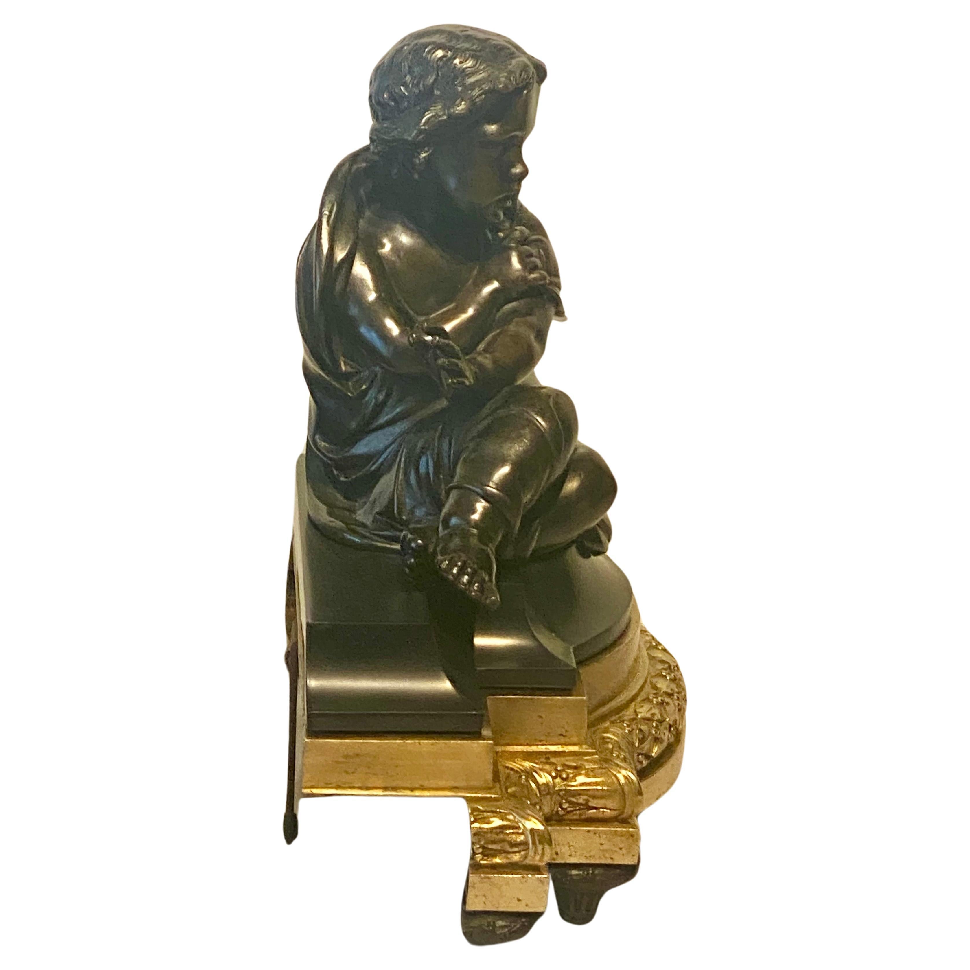 Antike Chenets aus vergoldeter und patinierter Bronze im Louis-XVI.-Stil, um 1860 im Angebot 4