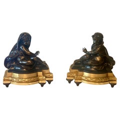 A Used Louis XVI Style Gilt & Patinated Bronze Chenets Circa 1860