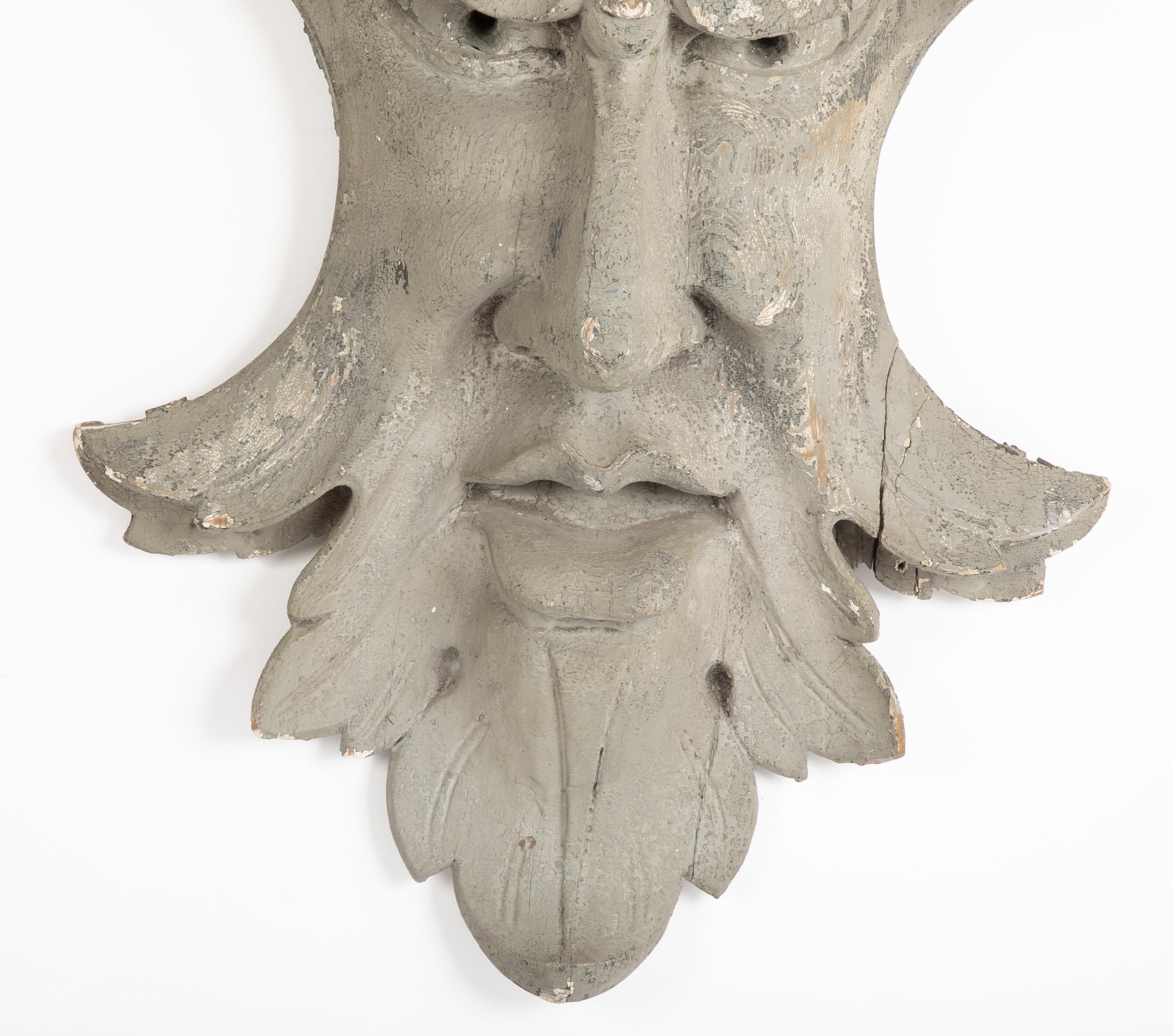 Pine Architectural Element in the Form of a Face For Sale