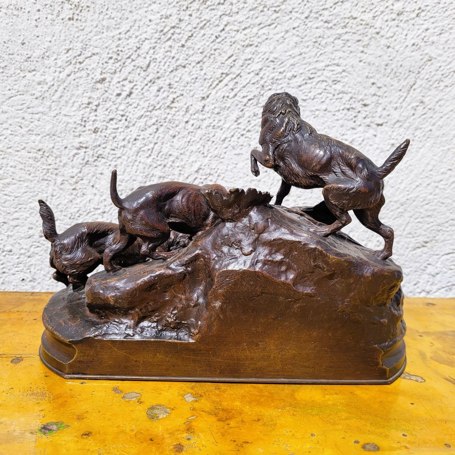 Un Incendiario, Perros de caza Terrier, Bronce firmado, Siglo XIX Napoleón III en venta