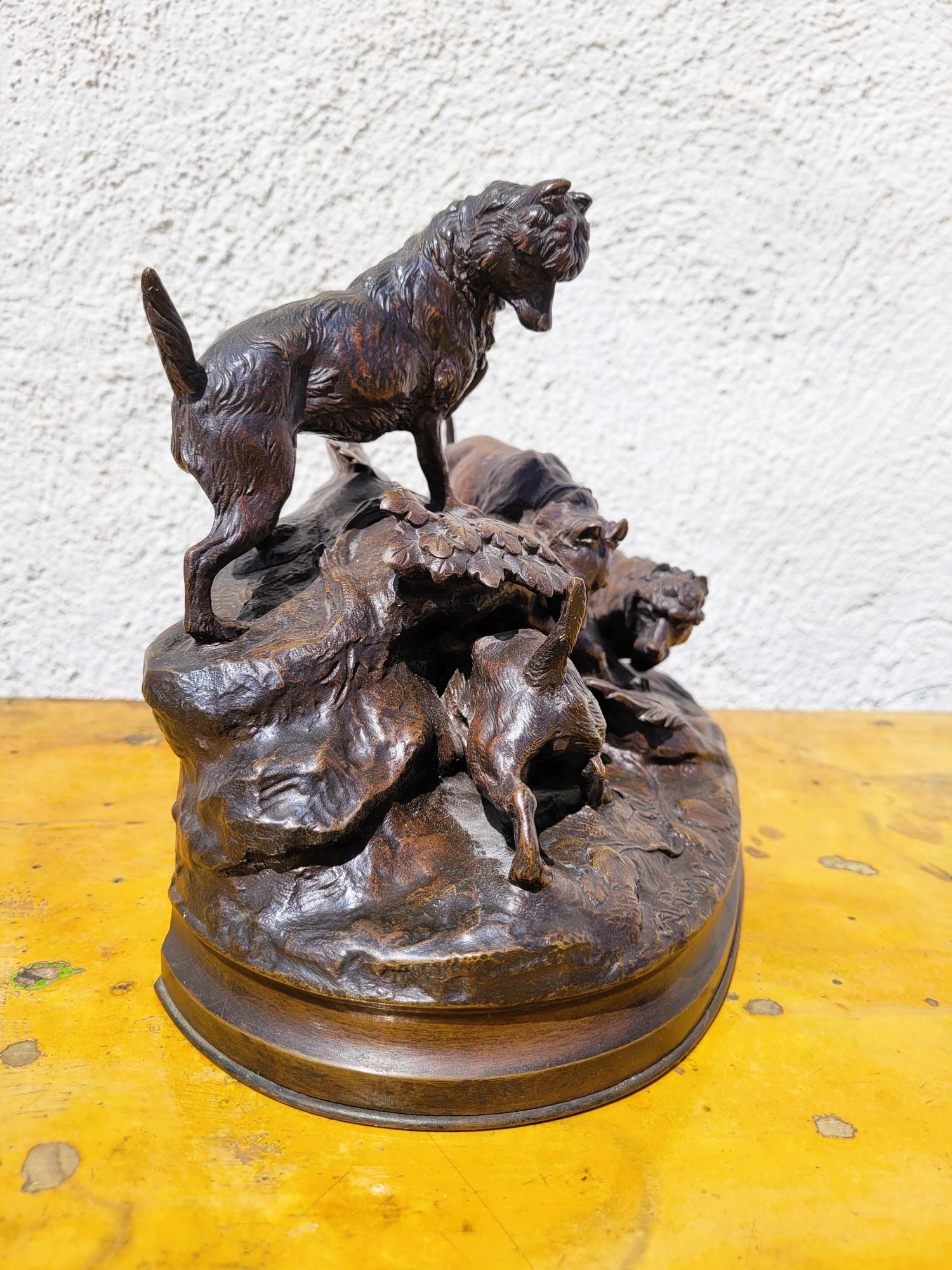 Un Incendiario, Perros de caza Terrier, Bronce firmado, Siglo XIX Francés en venta
