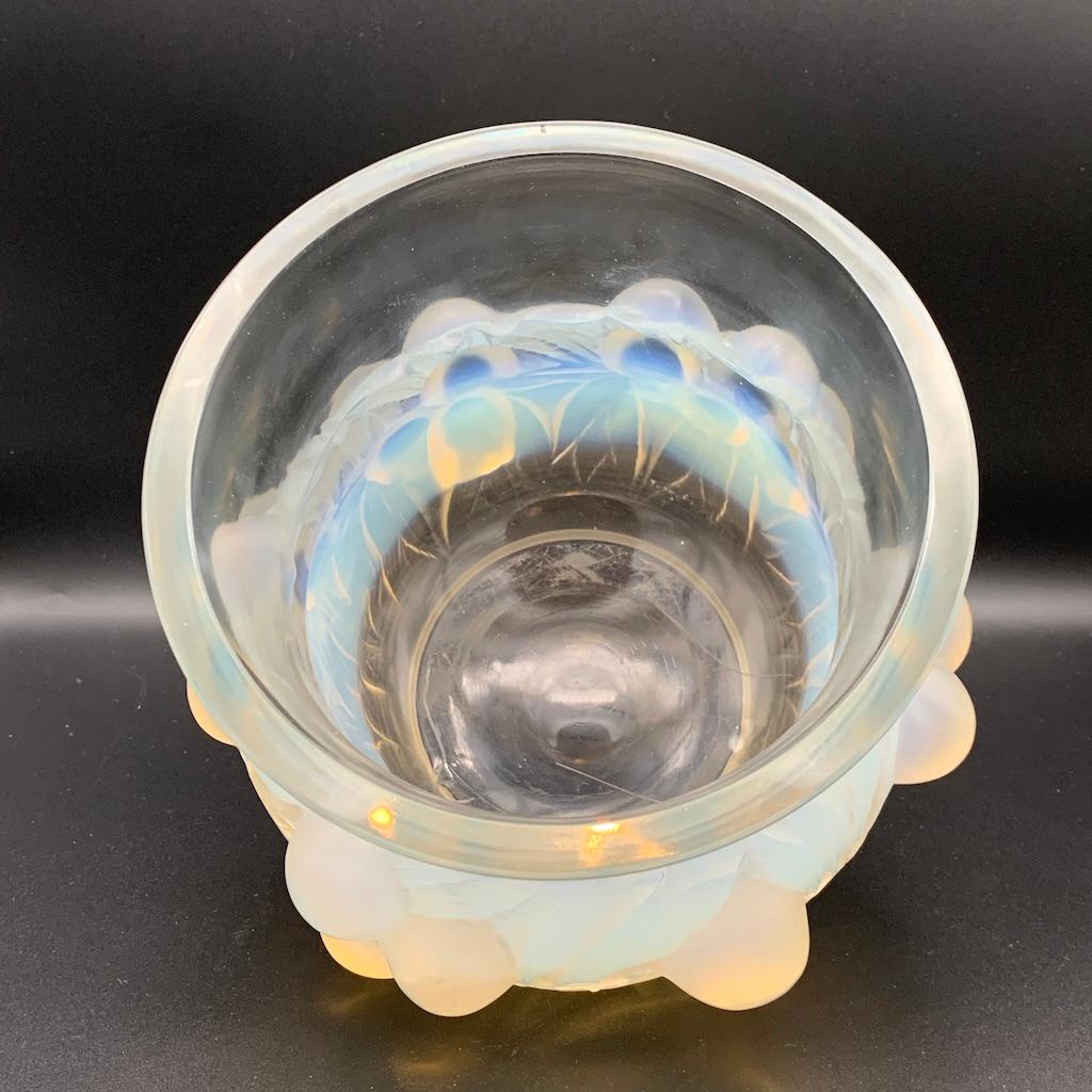 French A Art Deco Prunes vase in Opalescent Glass by René Lalique  For Sale