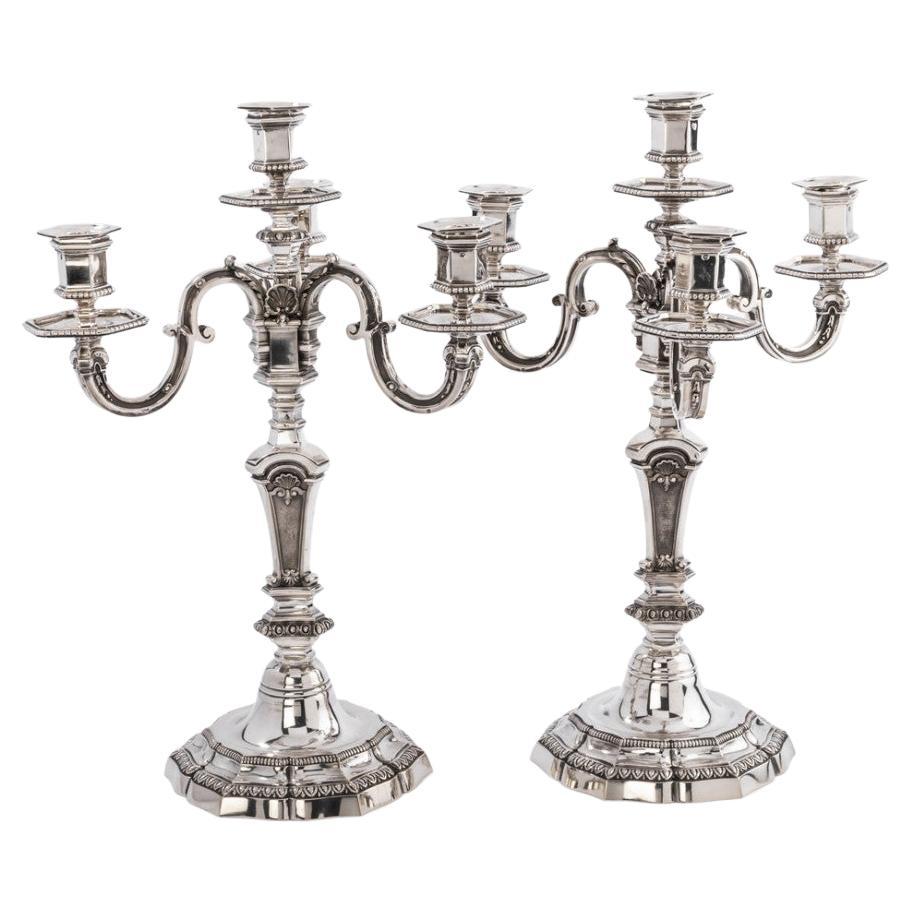A. Aucoc Pair of Nineteenth Solid Silver Candelabra For Sale