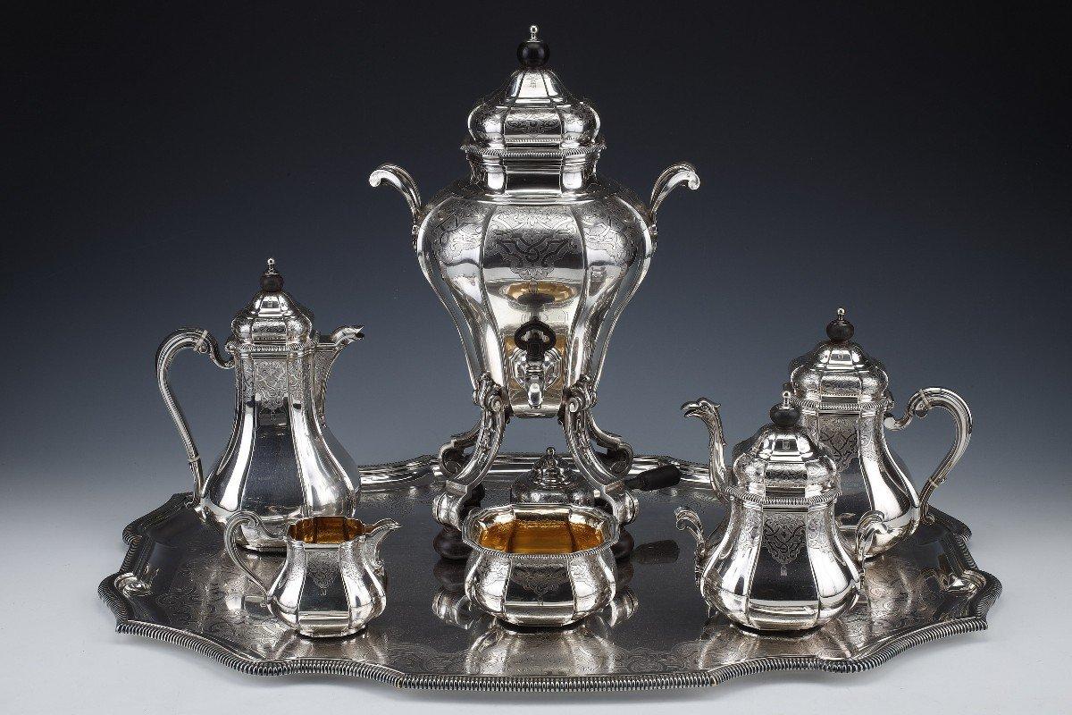 A. Aucoc - Service à thé/café 6 Pieces en Silver et son plateau - XIXème en vente 4