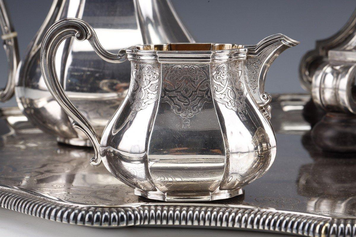 Napoleon III A. Aucoc - Tea/coffee Service 6 Pieces In Silver And Its Tray - Nineteenth For Sale