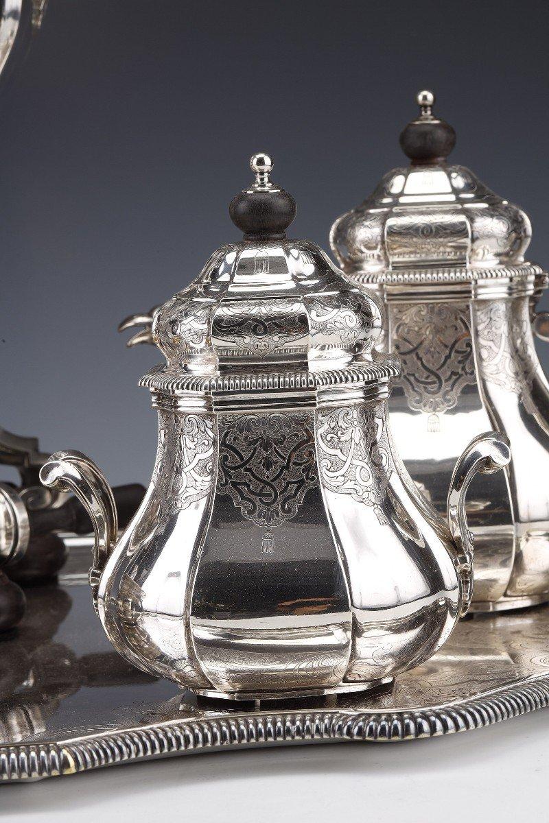 19th Century A. Aucoc - Tea/coffee Service 6 Pieces In Silver And Its Tray - Nineteenth For Sale