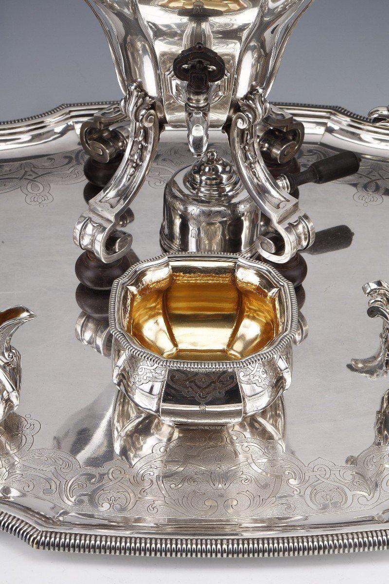 Argento 925 A. A. Aucoc - Servizio da tè/caffè 6 pezzi in argento e relativo vassoio - Ottocento in vendita