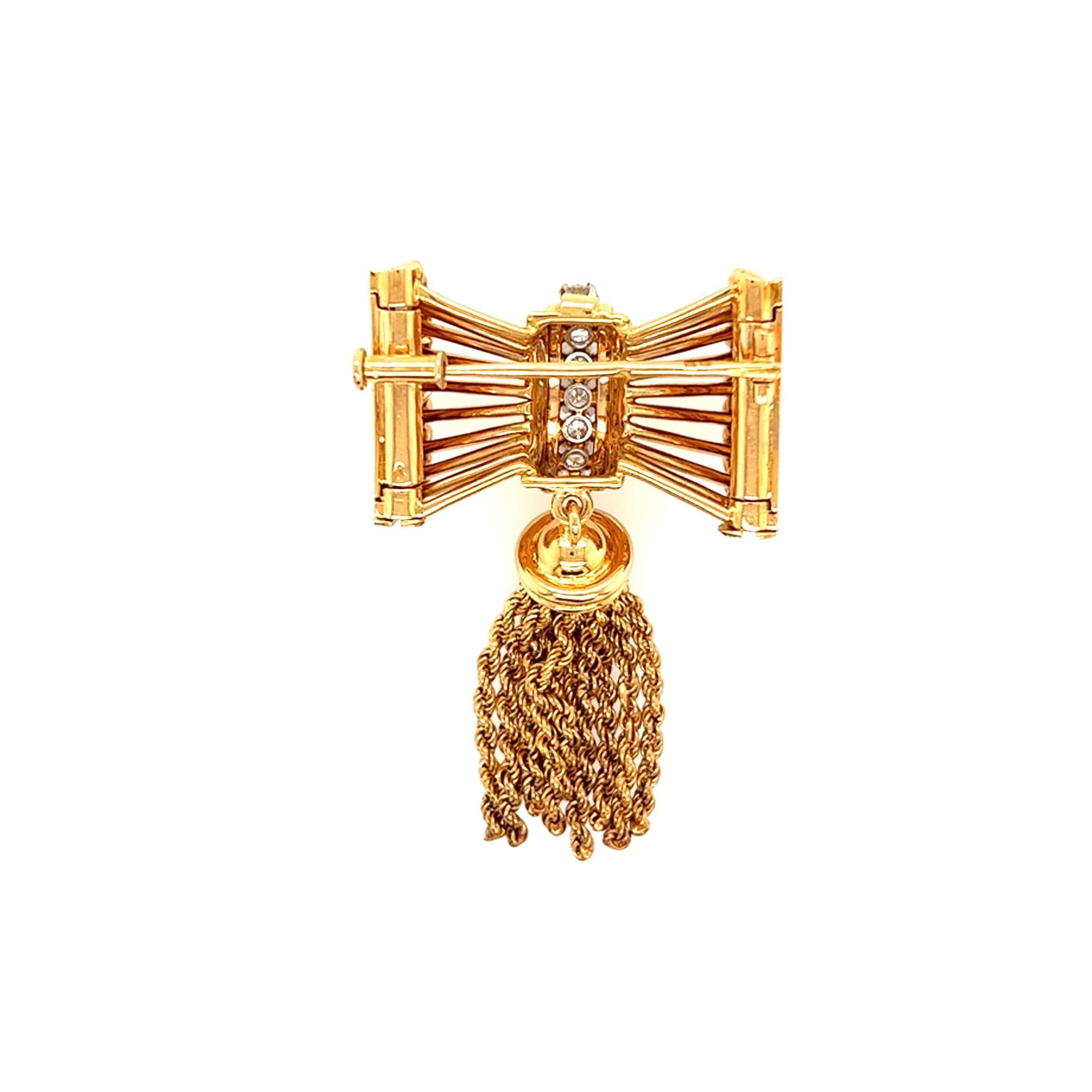 A. AUCOC Yellow gold and Diamond Tassel Brooch. In Good Condition In New York, NY