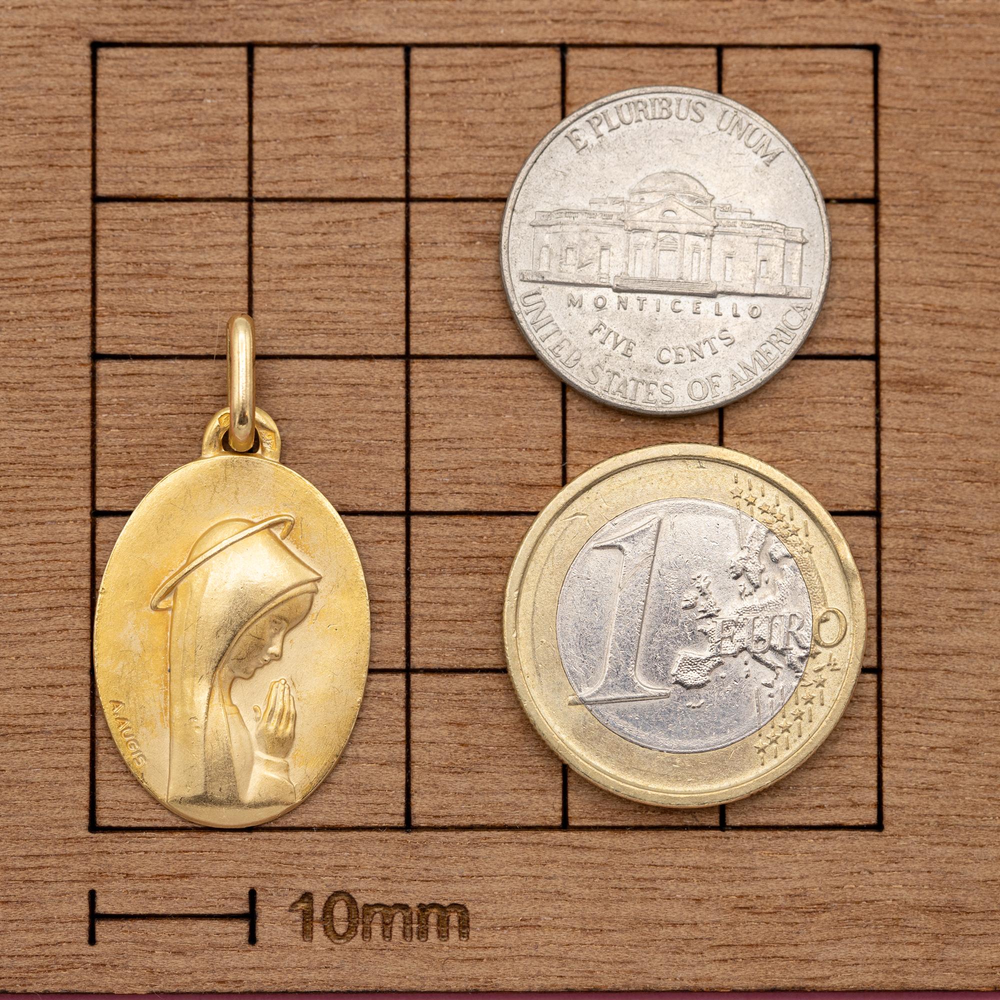 Women's or Men's A. Augis - 18 k yellow gold Virgin Mary charm - Vintage Catholic pendant